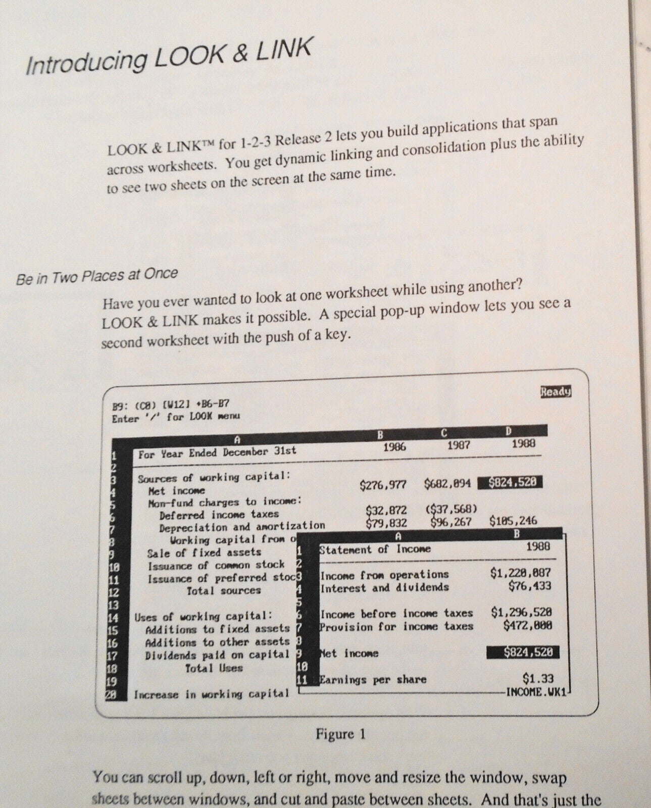 Look & Link - Add-in for 1-2-3 Release 2.0, by Personics. 1988. 5 1/4" IBM.