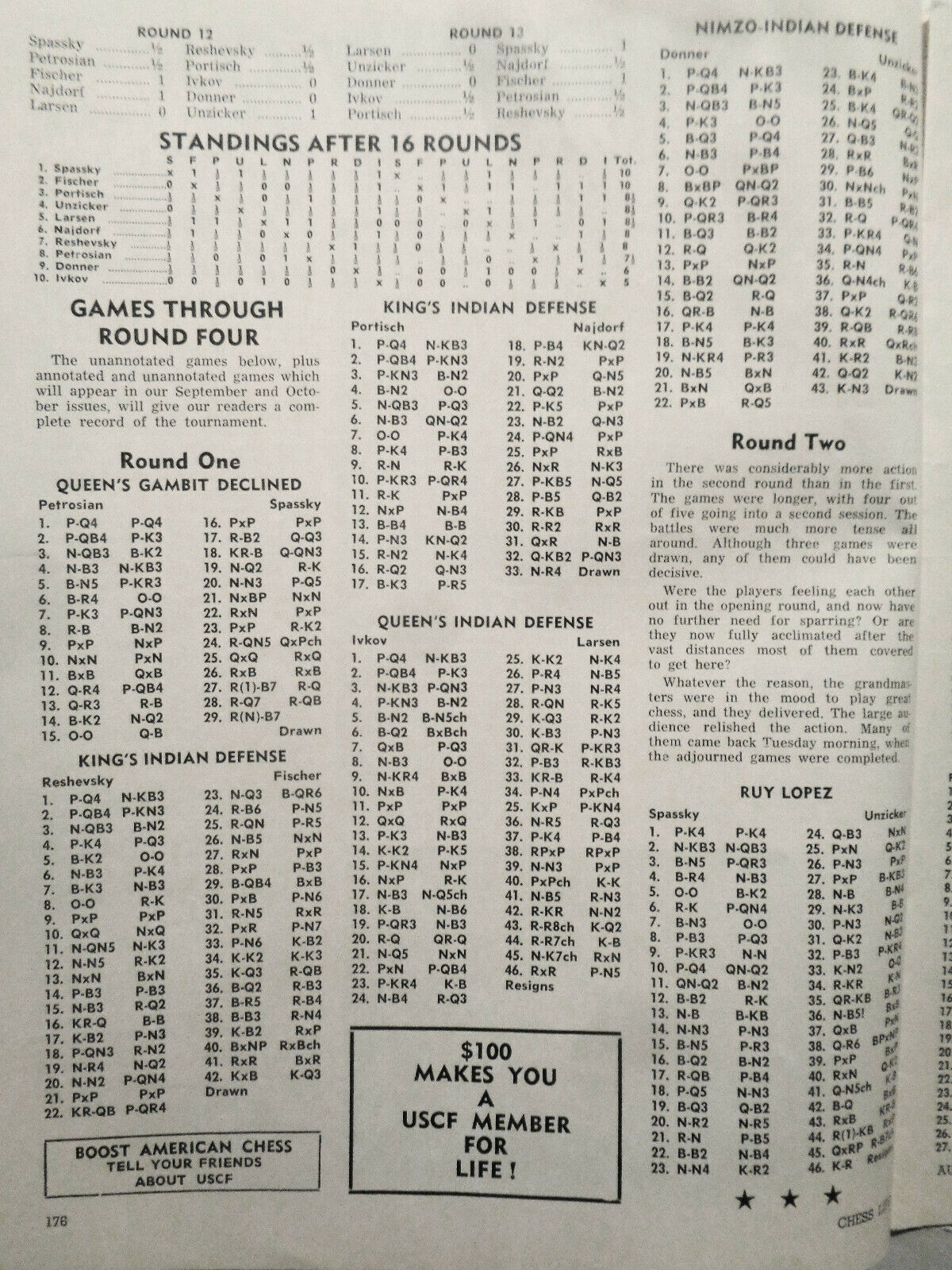 Chess Life, August 1966 - Piatigorsky Cup - Spassky, Fischer
