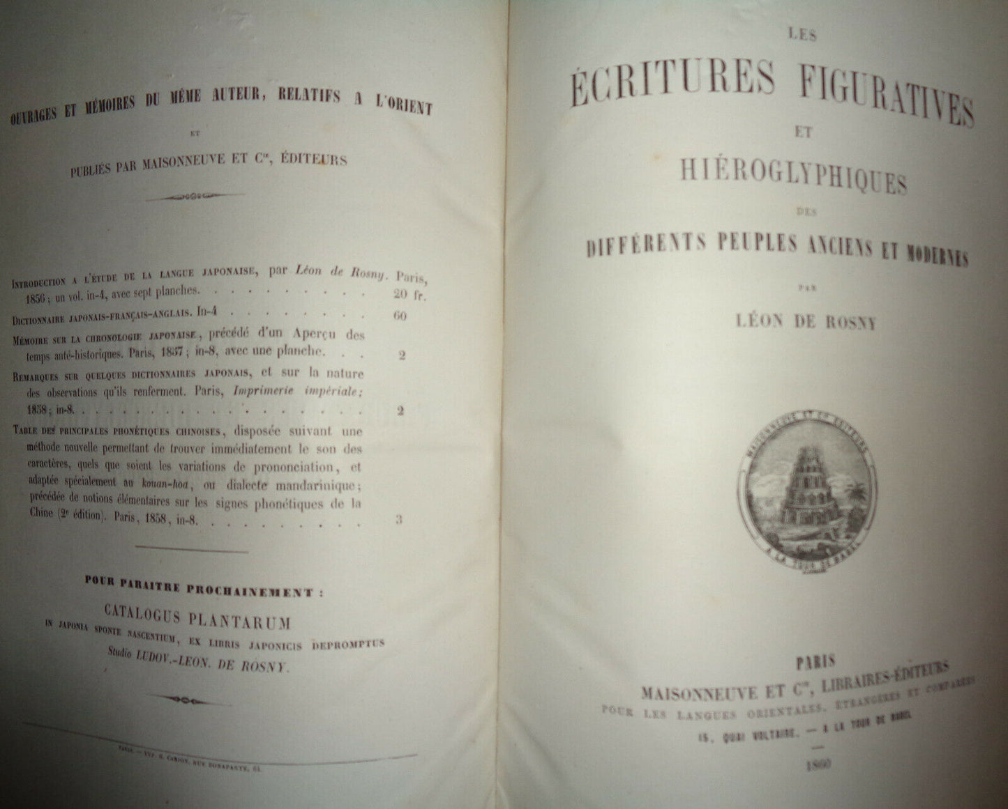 1860 Les Ecritures Figuratives Et Hieroglyphiques Des Differents Peuples 1st ed