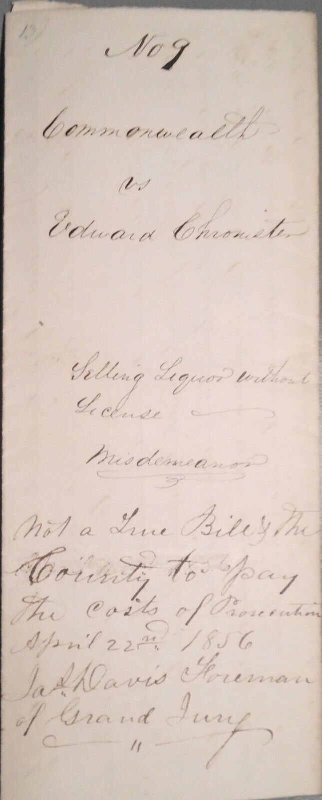 1856 Selling Liquor without license Inquest - Edward Chronister, Adams County PA