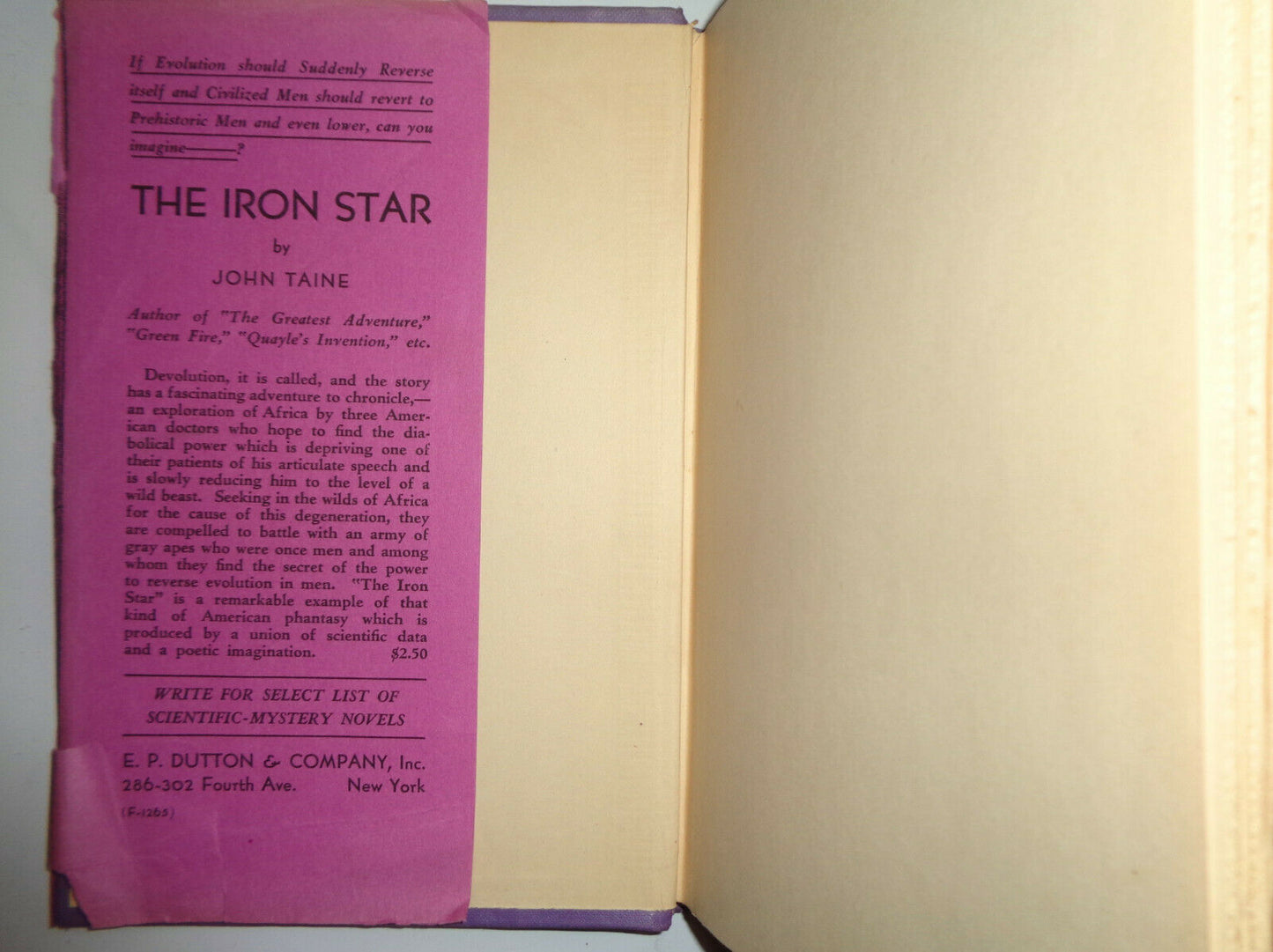 The Iron Star by John Taine [Eric Temple Bell]  First Edition 1930 Hardcover/ DJ