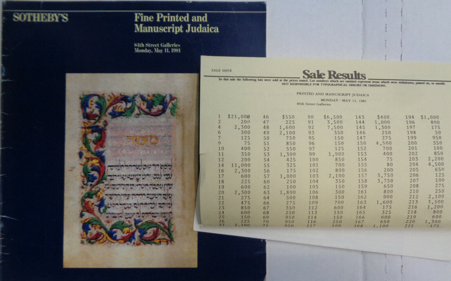 6 Sotheby's Catalogs: Judaica / Hebraica / Hebrew Printed Books & Manuscripts..