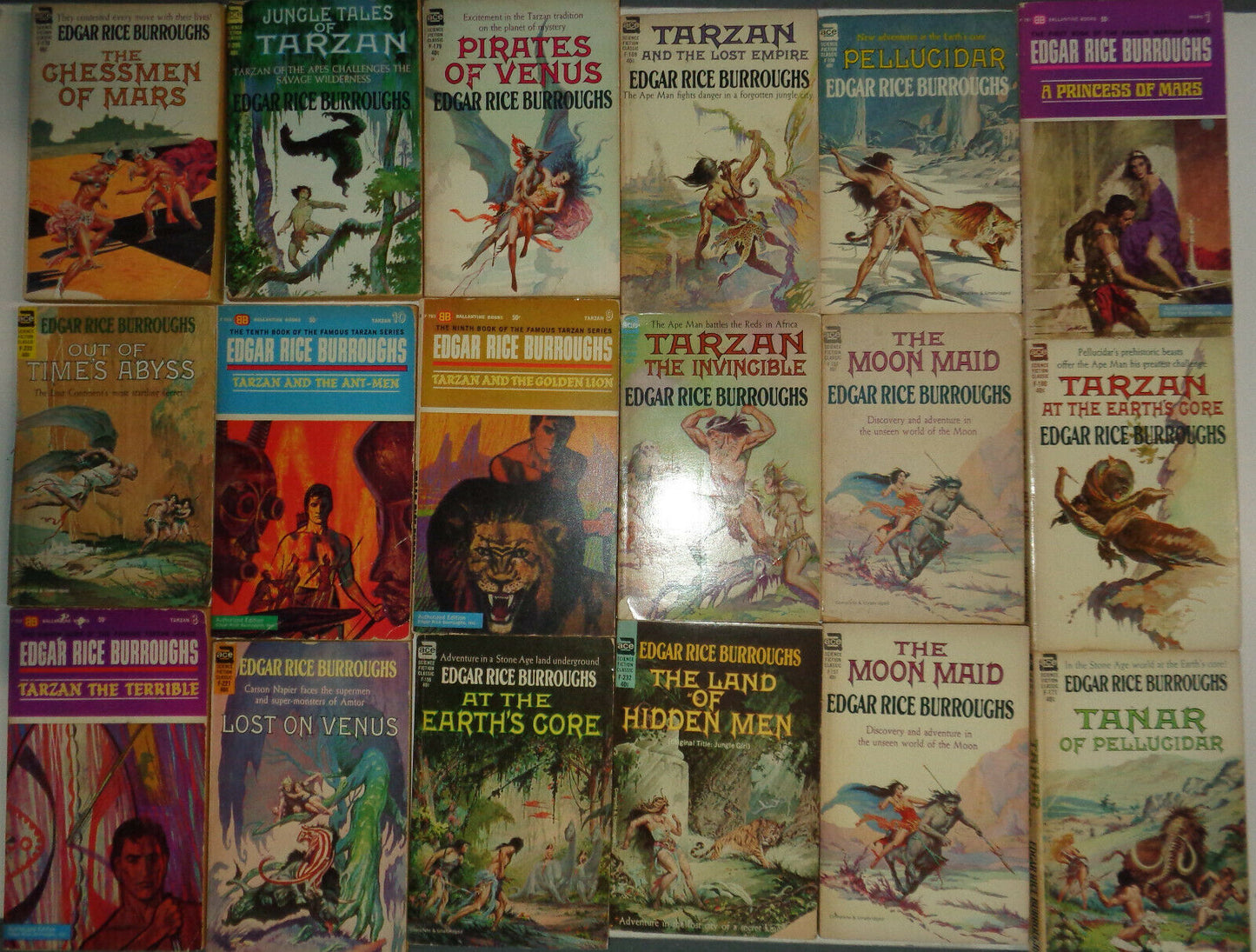 Edgar Rice Burroughs lot of 18 paperbacks - 1st printings Tarzan Science Fiction