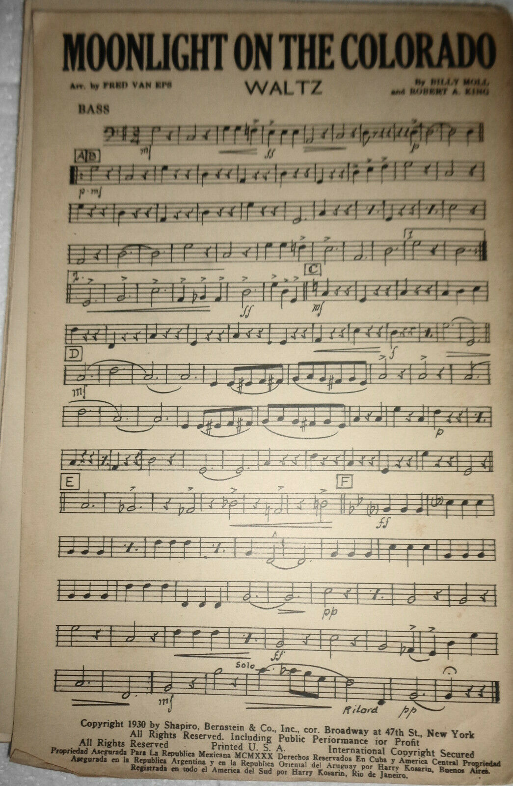 Moonlight On the Colorado ~ Billy Moll & Robert A.  King ~ 1930 For Orchestra