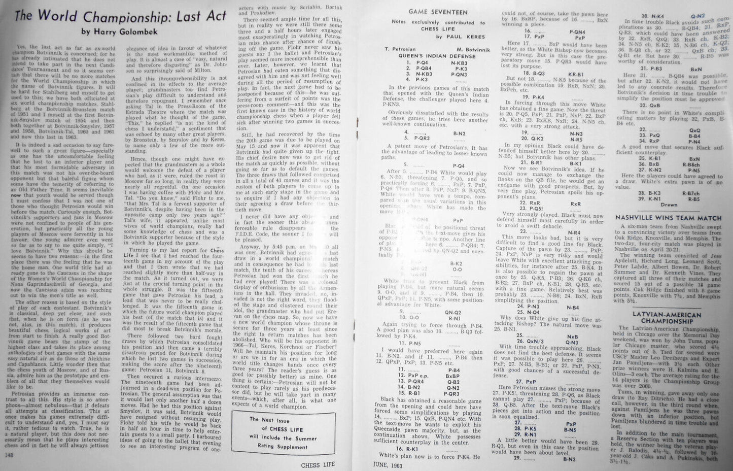 Chess Life, June 1963 - Fischer Talks Chess, Mednis upsets Fischer, etc.