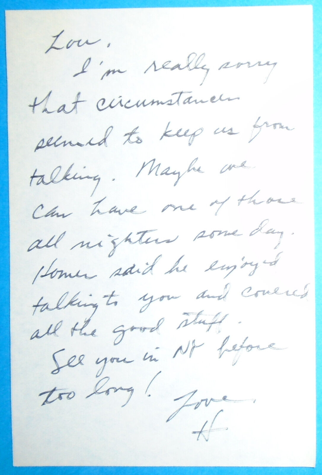 Hardy Fox SIGNED note, 1980s - Residents band co-founder. "The Godfather Of Odd"