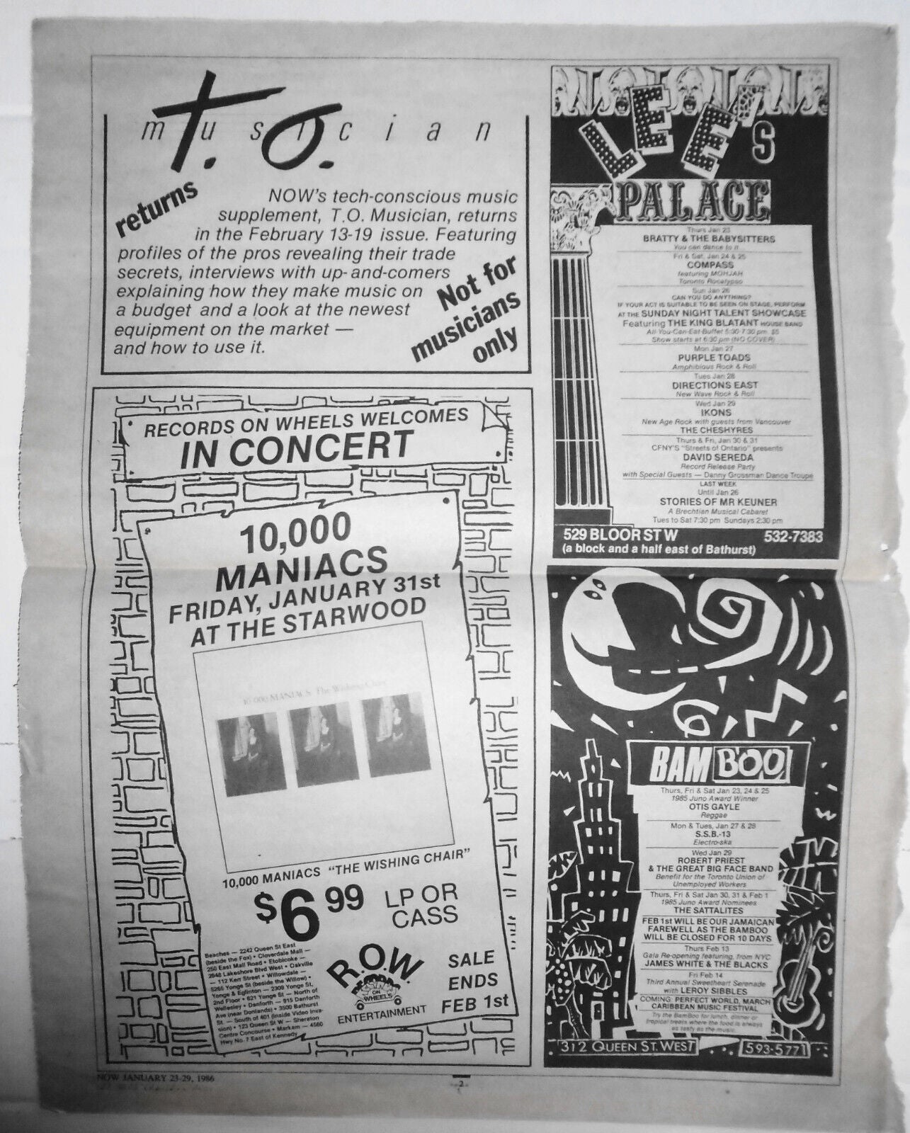 The Residents rewrite rock - 4 pages from NOW, Jan. 23-29 1986.Toronto newspaper