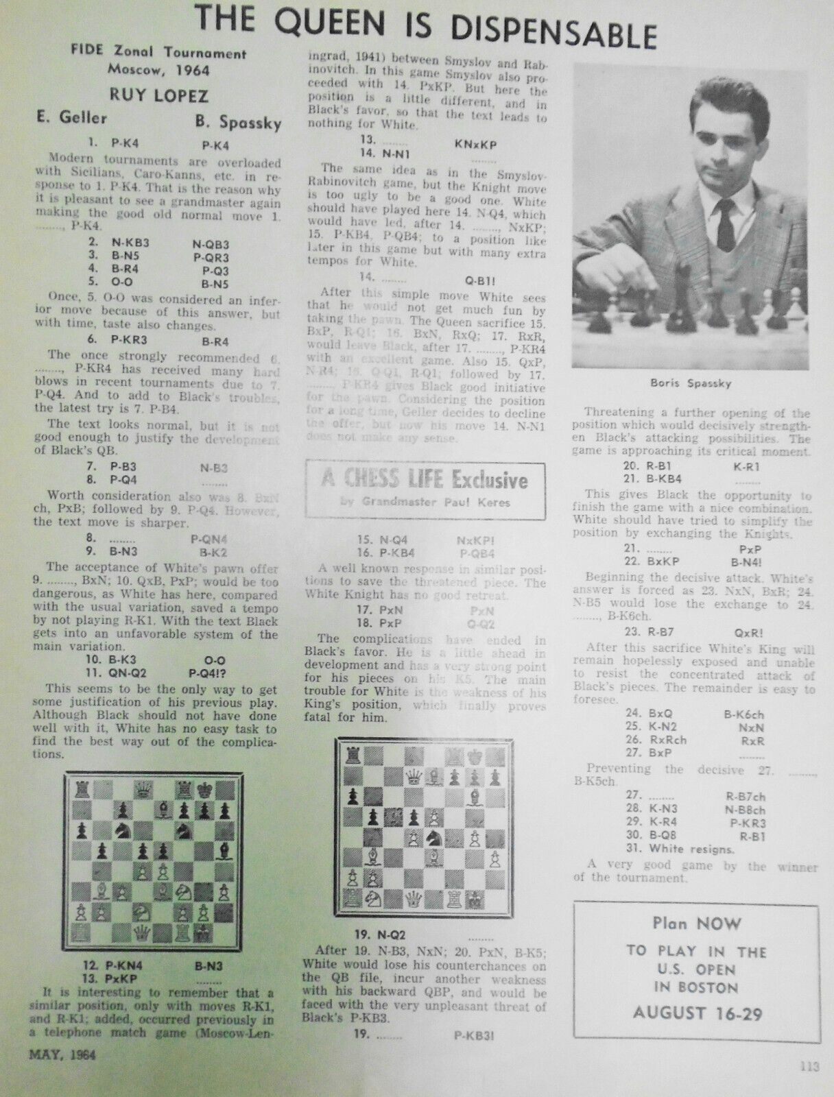 Chess Life, May 1964 : Bobby Fischer "exotic" photo; Amsterdam Interzonal, etc.