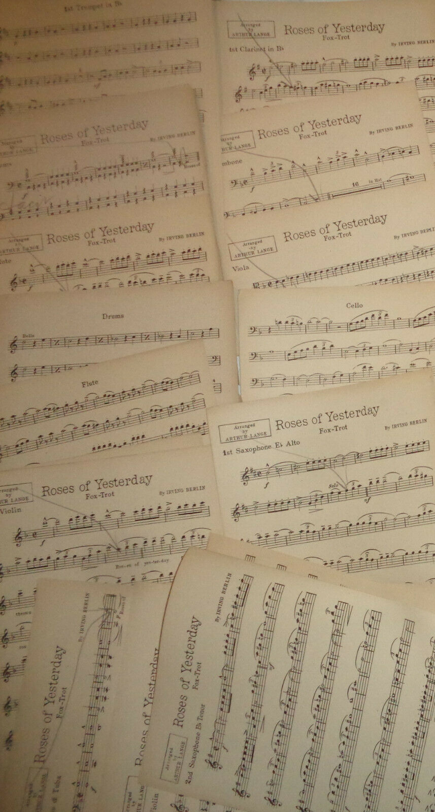 ROSES OF YESTERDAY - FOX TROT - SHEET MUSIC FOR ORCHESTRA - IRVING BERLIN 1928