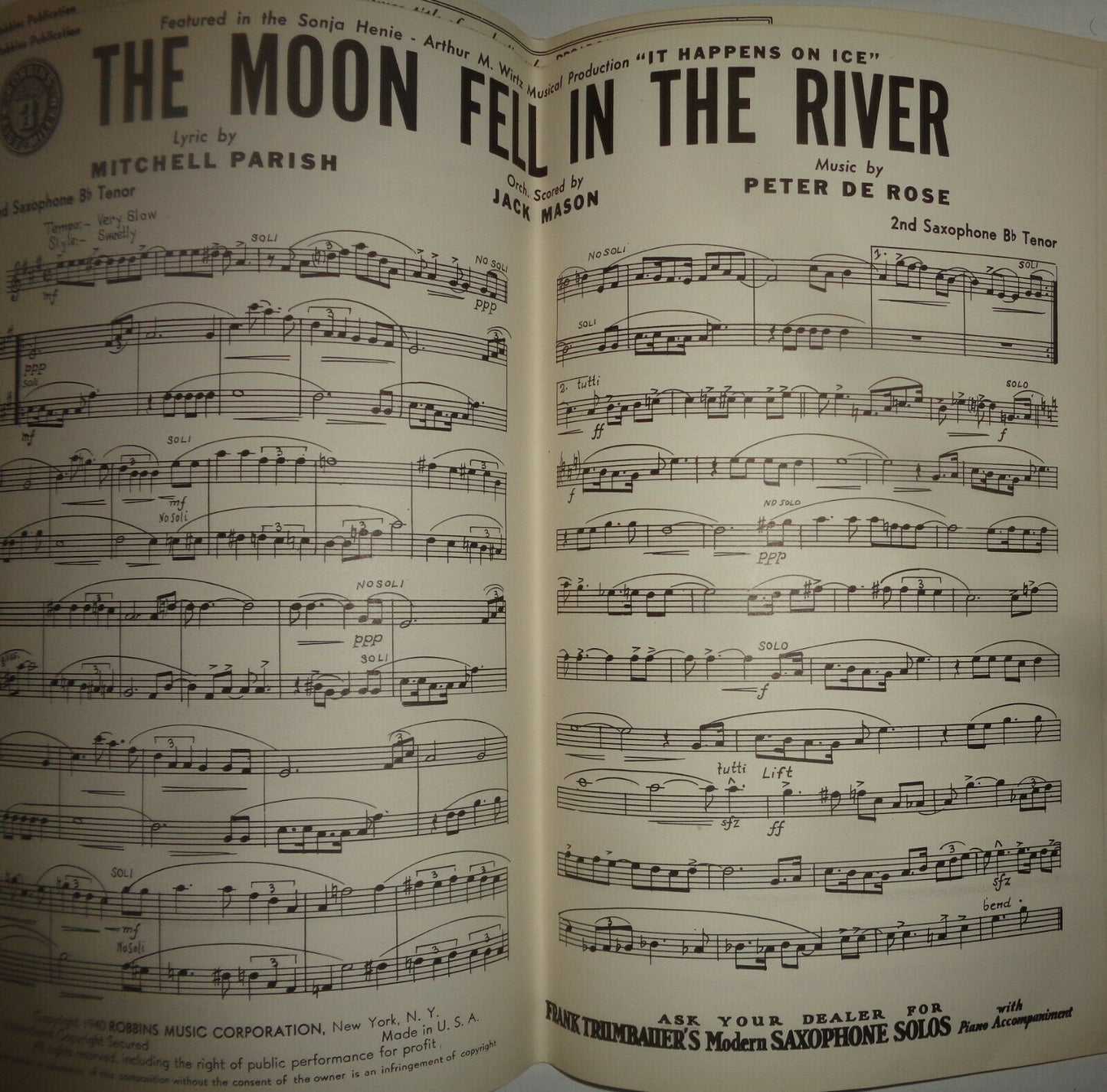 THE MOON FELL IN THE RIVER - SHEET MUSIC FOR ORCHESTRA - 1940