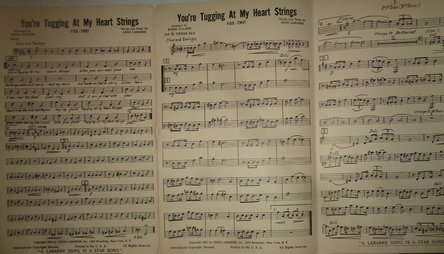 YOU'RE TUGGING AT MY HEART STRINGS - FOX TROT - SHEET MUSIC FOR ORCHESTRA - 1935