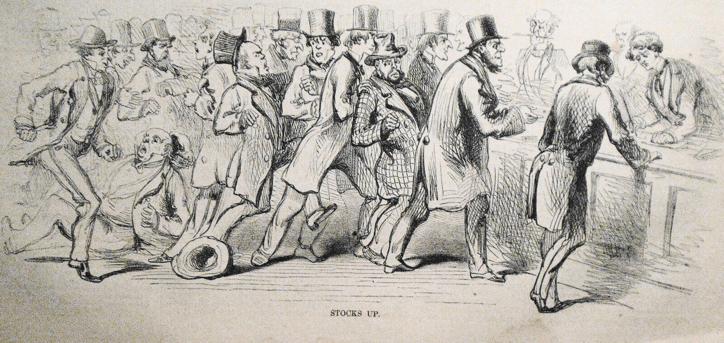 "Stocks Down" - "A Stupendous Rise" - "A Tremendous Fall" - "Stocks Up" - 1858