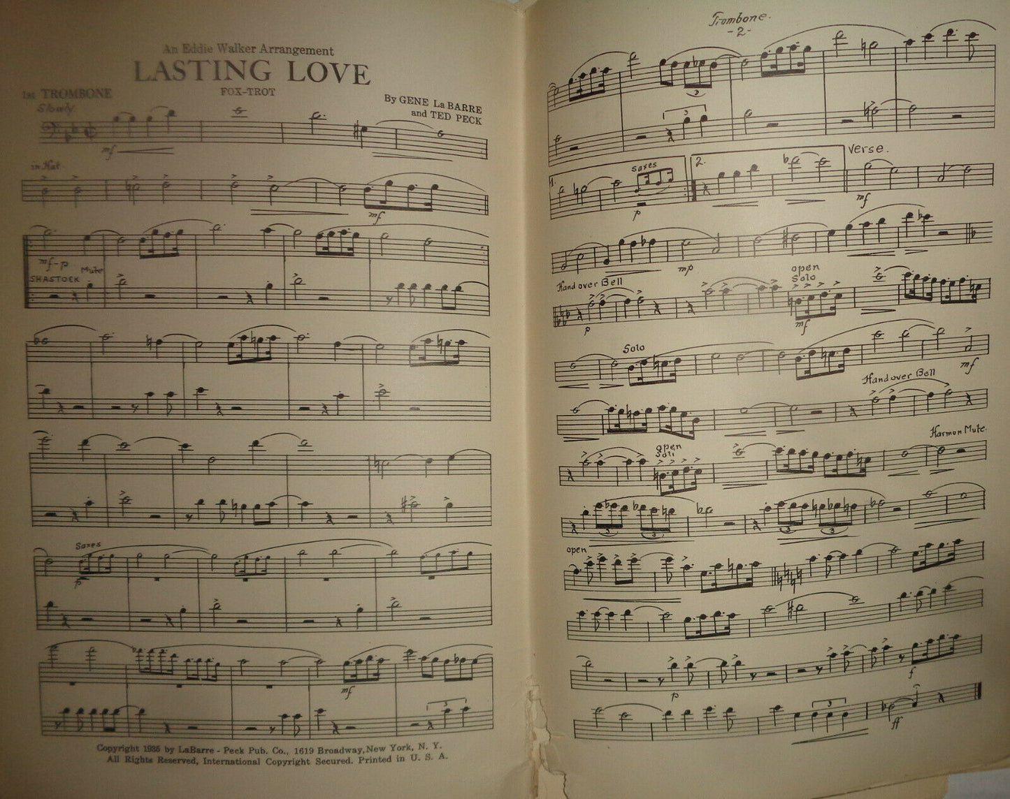 LASTING LOVE -  FOX TROT - SHEET MUSIC FOR ORCHESTRA - 1935