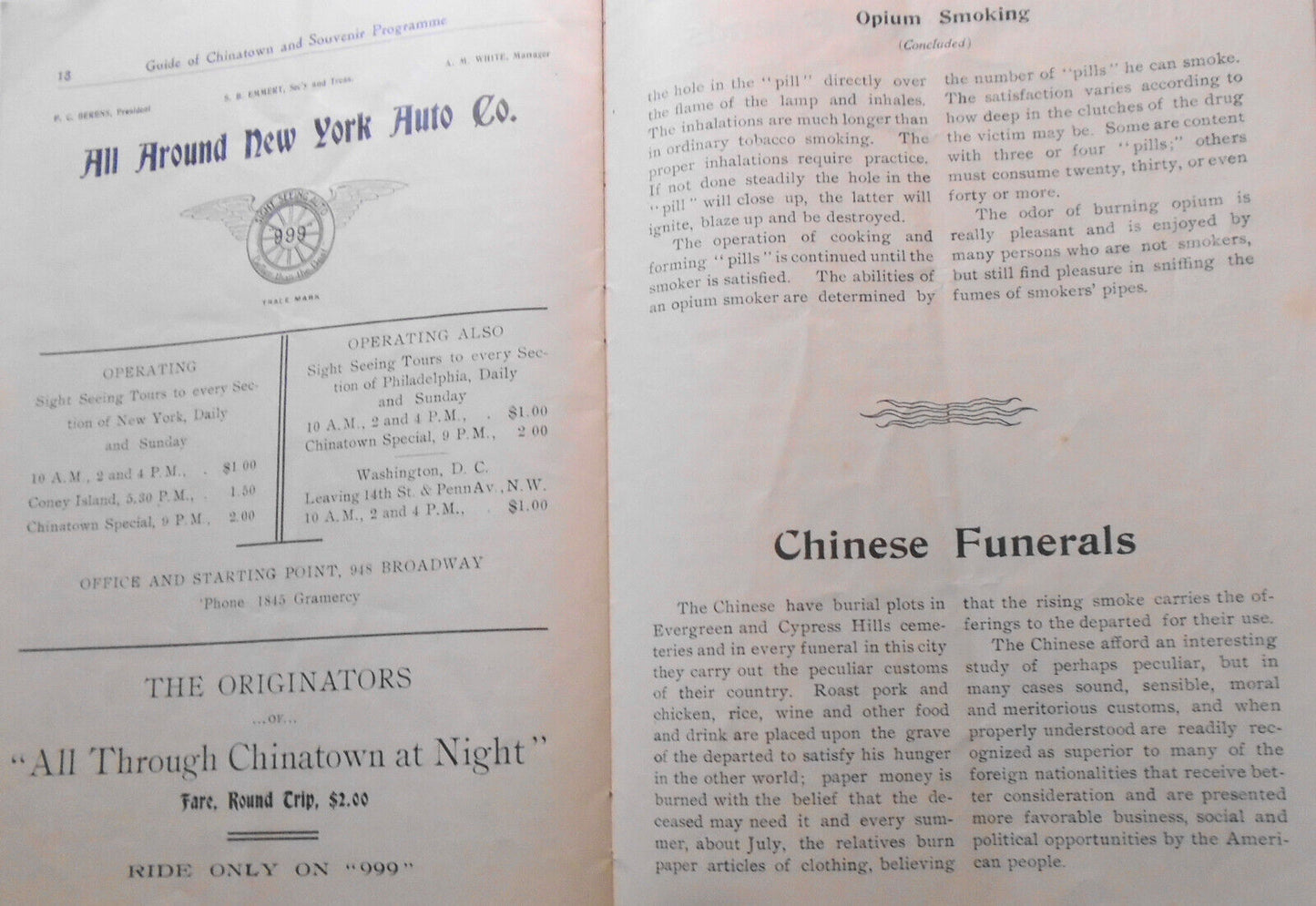 1903 Guide Of Chinatown and Souvenir Programme, New York City. Charles Gong, Pub