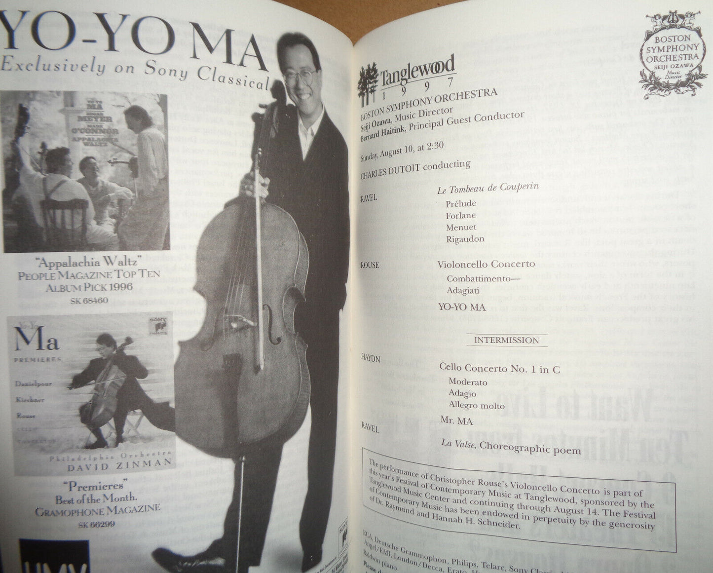 Tanglewood 1997 - Boston Symphony Orchestra - - Festival Souvenir Program