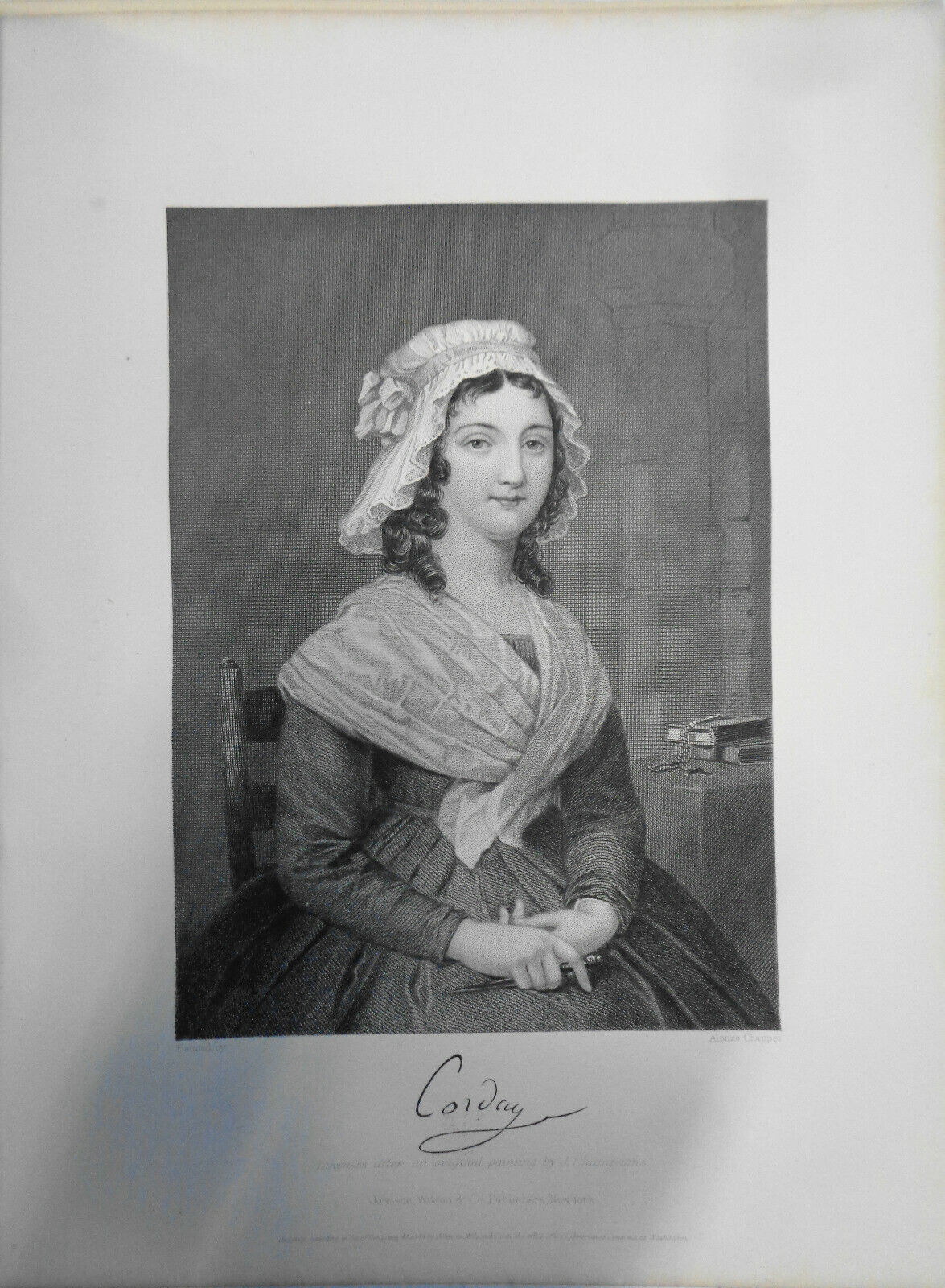 Charlotte Corday - original portrait engraving - 1876 - Duyckinck Int'l Gallerie