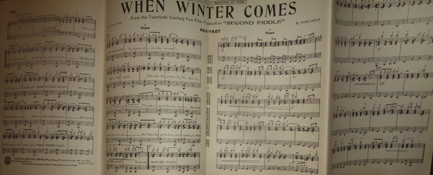 WHEN WINTER COMES - FOX TROT - SHEET MUSIC FOR ORCHESTRA - 1939