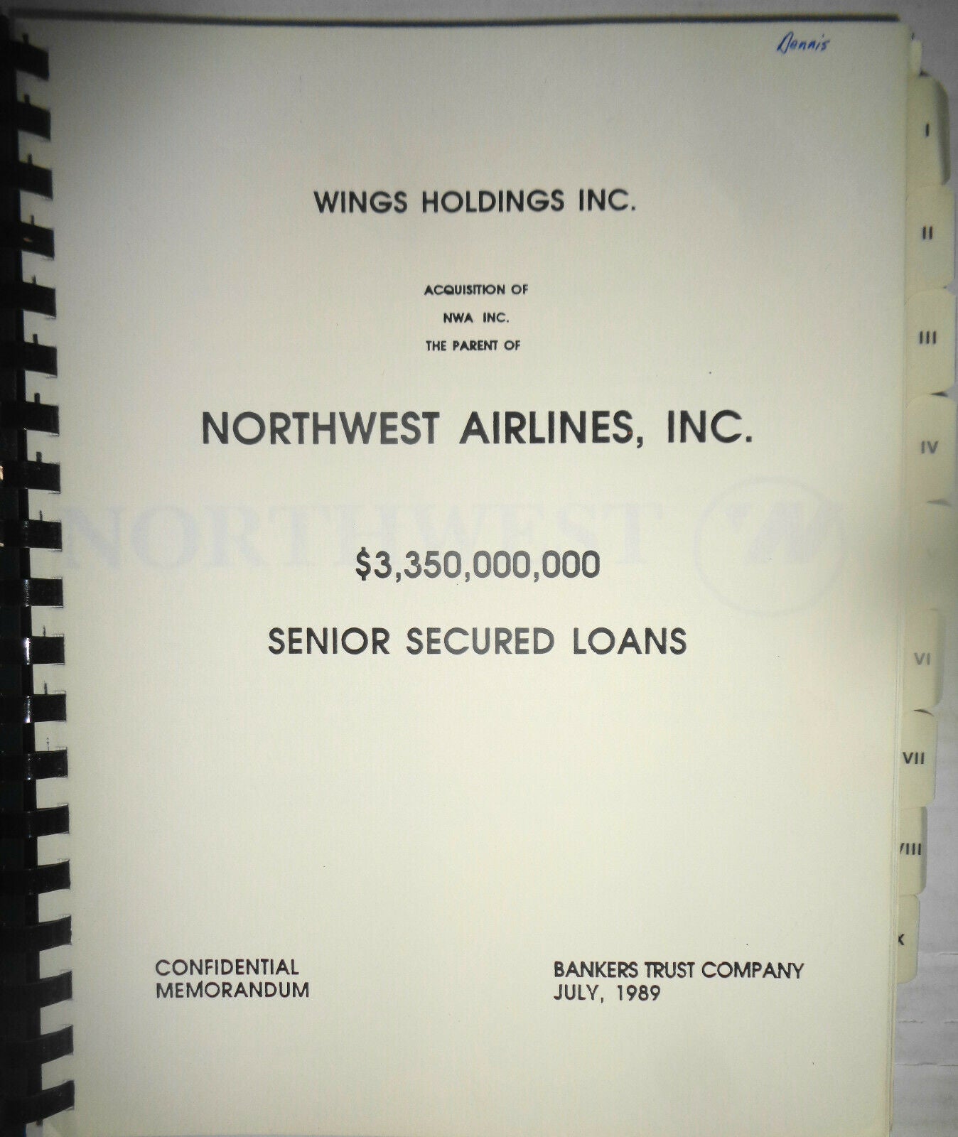 WINGS HOLDINGS ACQUISITION OF NORTHWEST AIRLINES - BANKERS TRUST REPORT