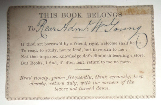 Rear Admiral William Young Ex Libris bookplate, signed - circa 1843