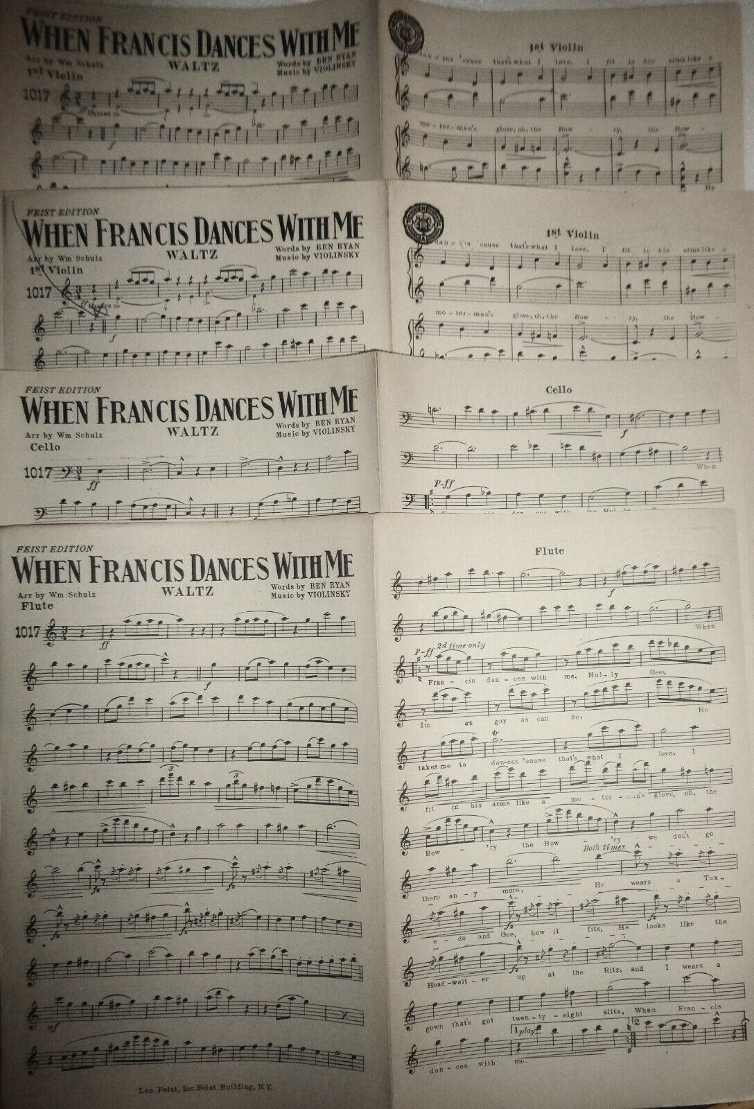 When Francis dances with me,  by Ben Ryan. 1921 orchestra score