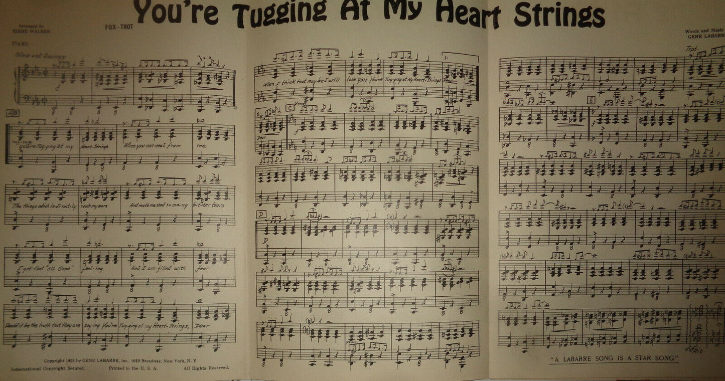 YOU'RE TUGGING AT MY HEART STRINGS - FOX TROT - SHEET MUSIC FOR ORCHESTRA - 1935