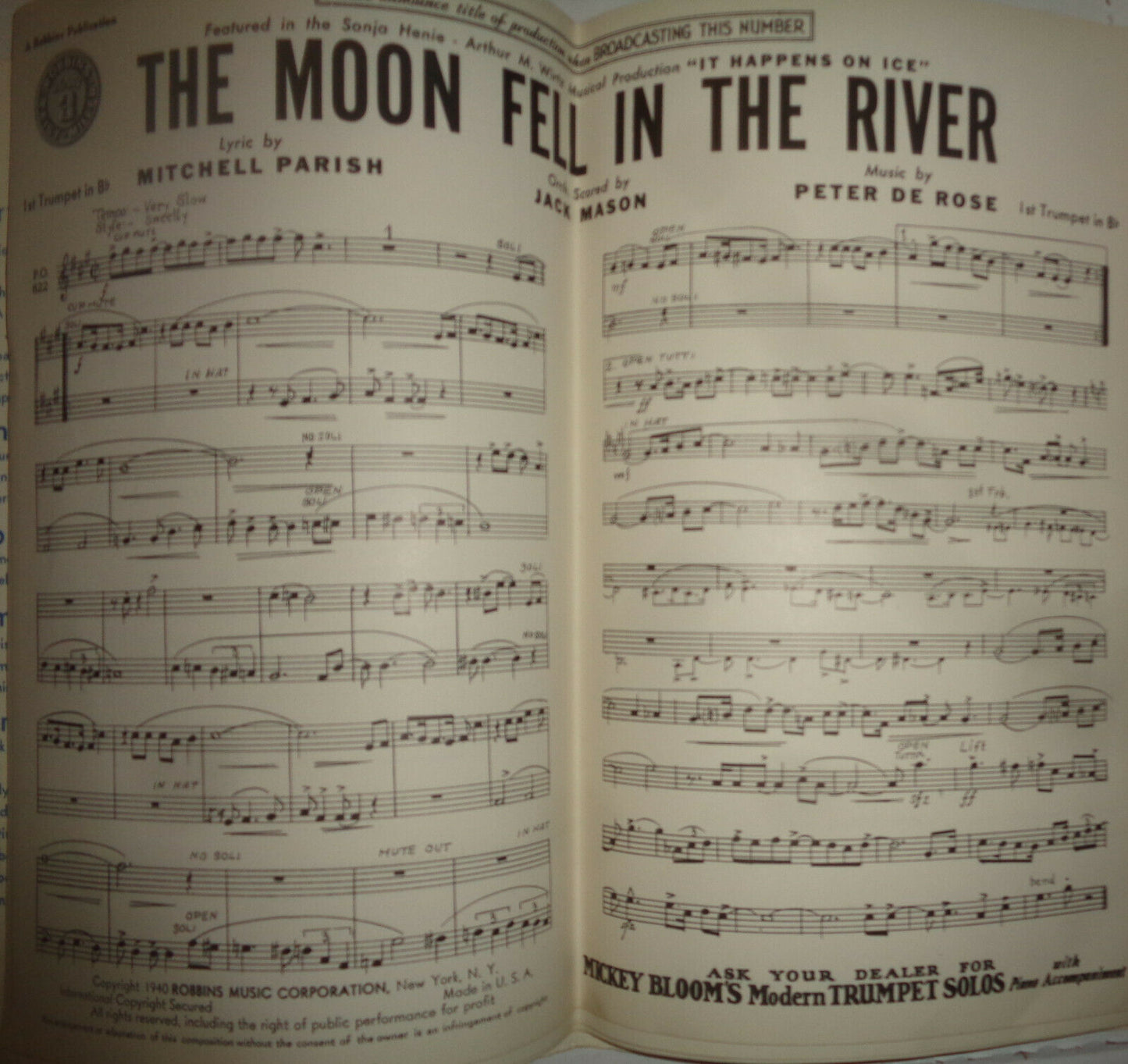 THE MOON FELL IN THE RIVER - SHEET MUSIC FOR ORCHESTRA - 1940