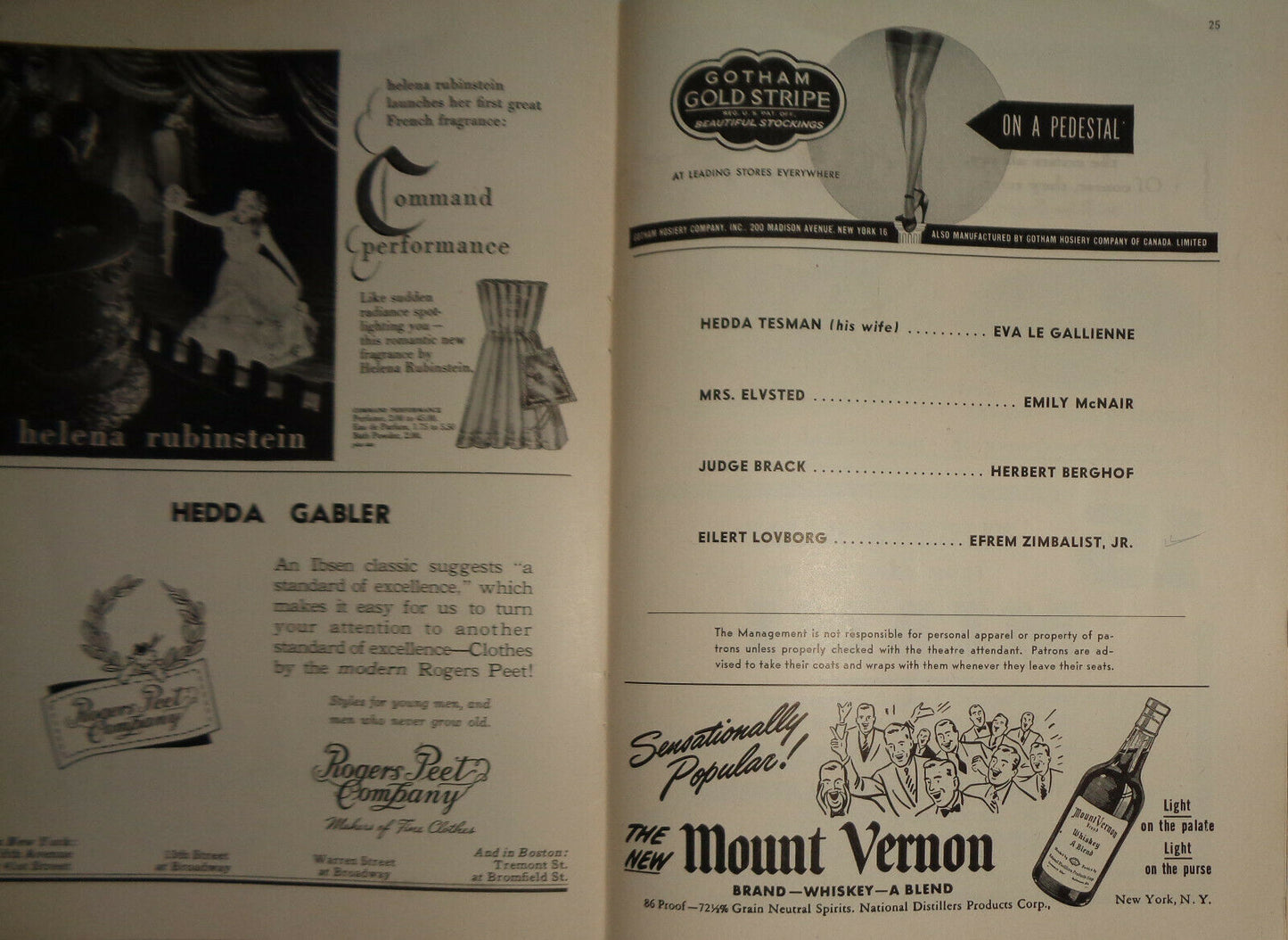 EVA LE GALLIENNE, EFREM ZIMBALIST, Jr. in  "HEDDA GABLER" - PLAYBILL - FEB 1948