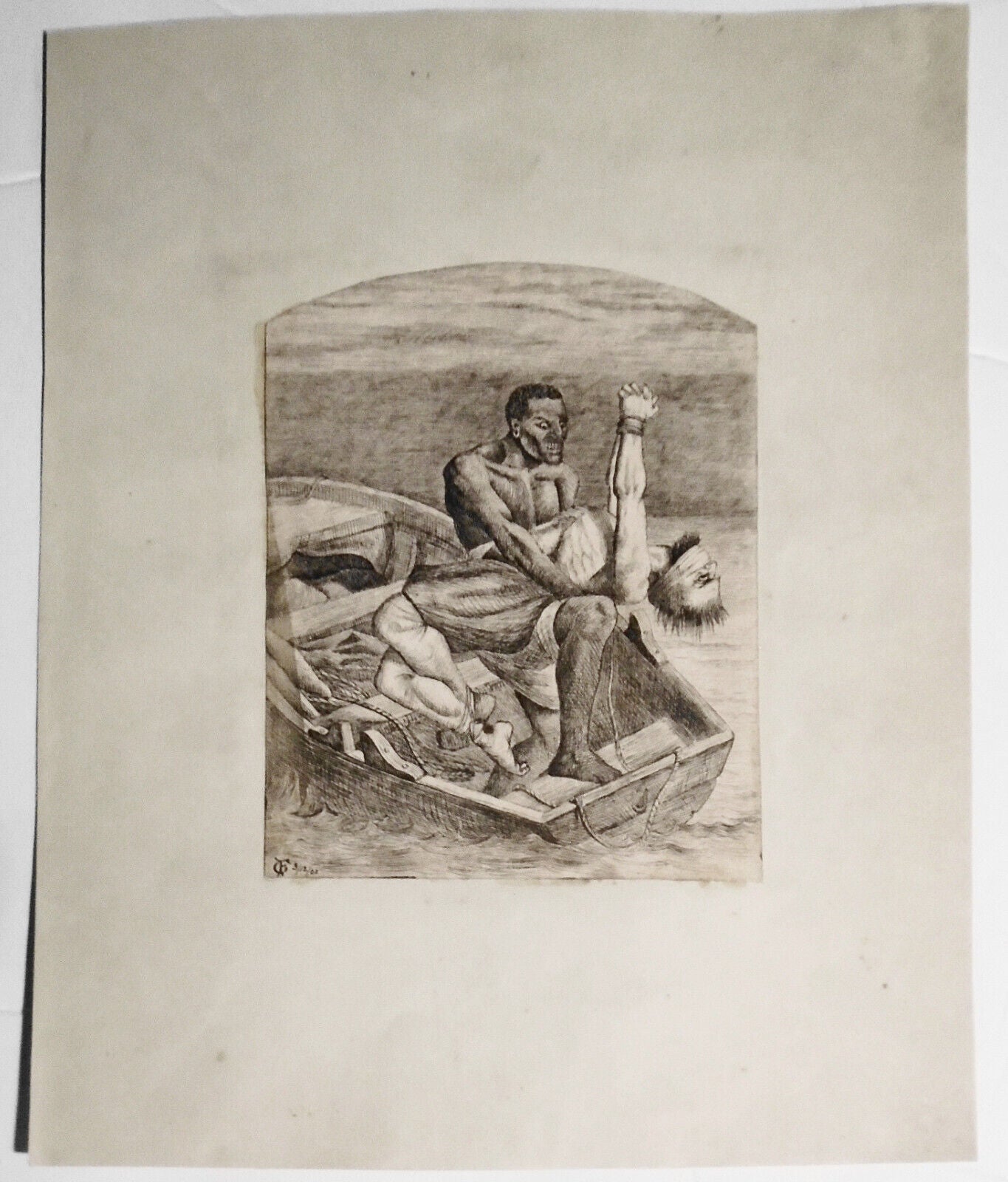 [Slavery] 1862 Etching, Slave Killing Captor