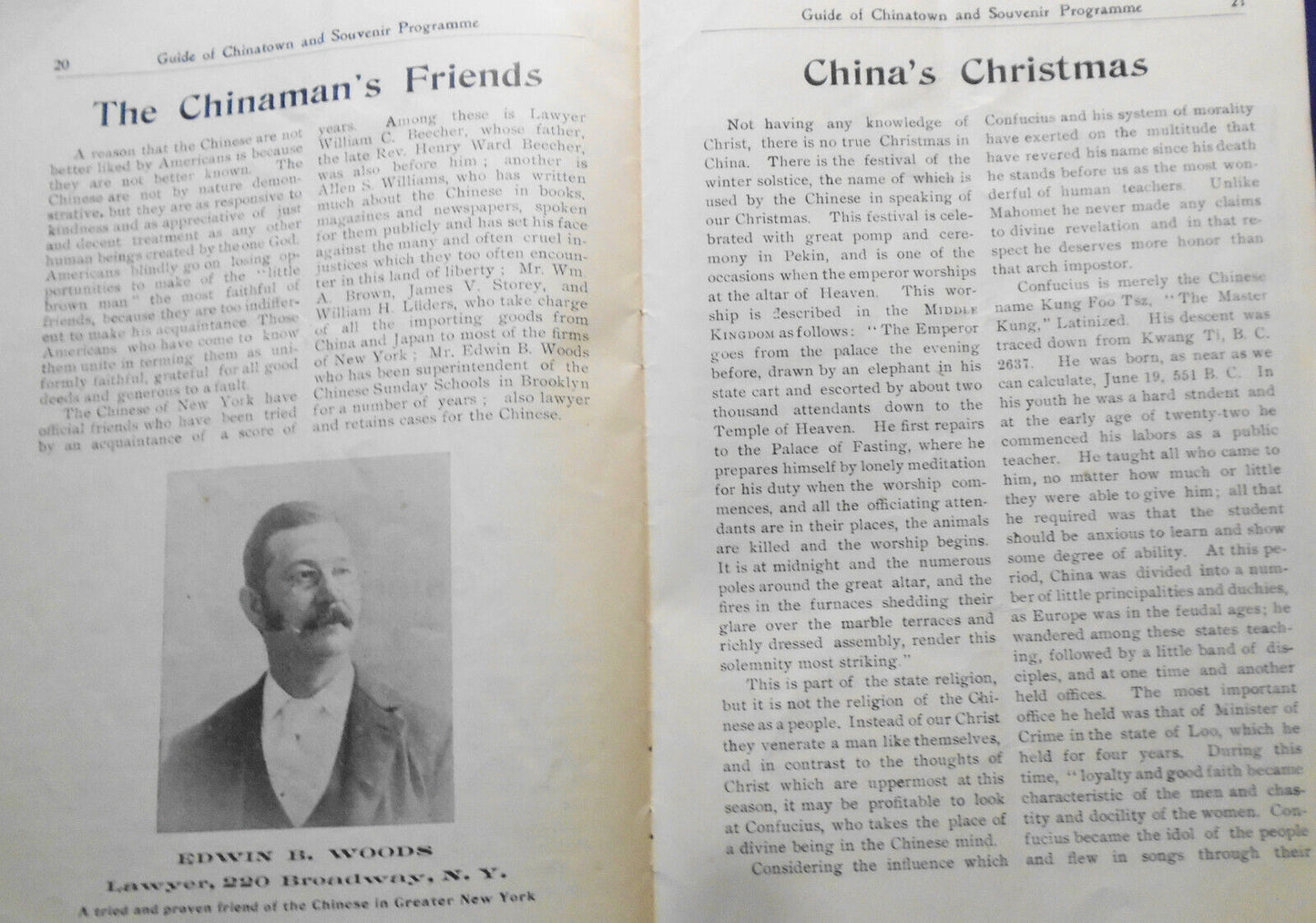 1903 Guide Of Chinatown and Souvenir Programme, New York City. Charles Gong, Pub