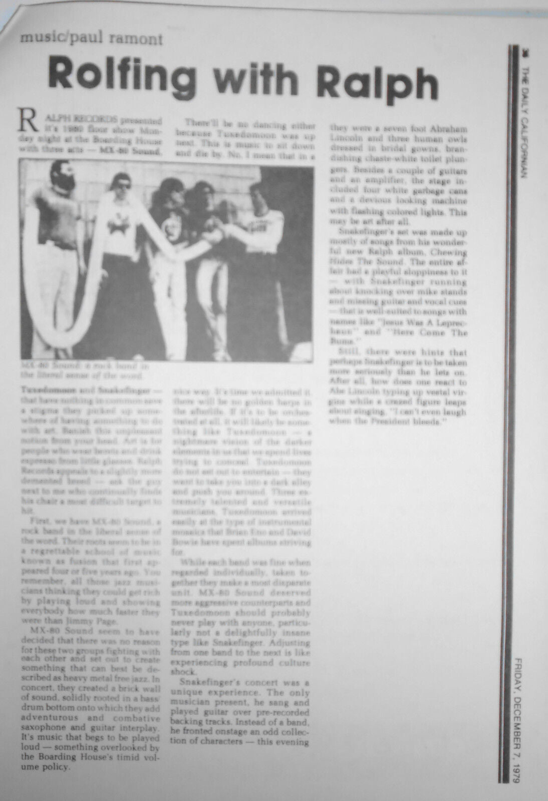 1979 Ralph Records Press Release :  The Residents, MX-80 Sound, Tuxedomoon