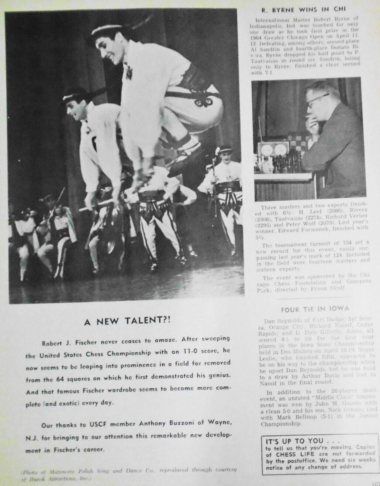 Chess Life, May 1964 : Bobby Fischer "exotic" photo; Amsterdam Interzonal, etc.
