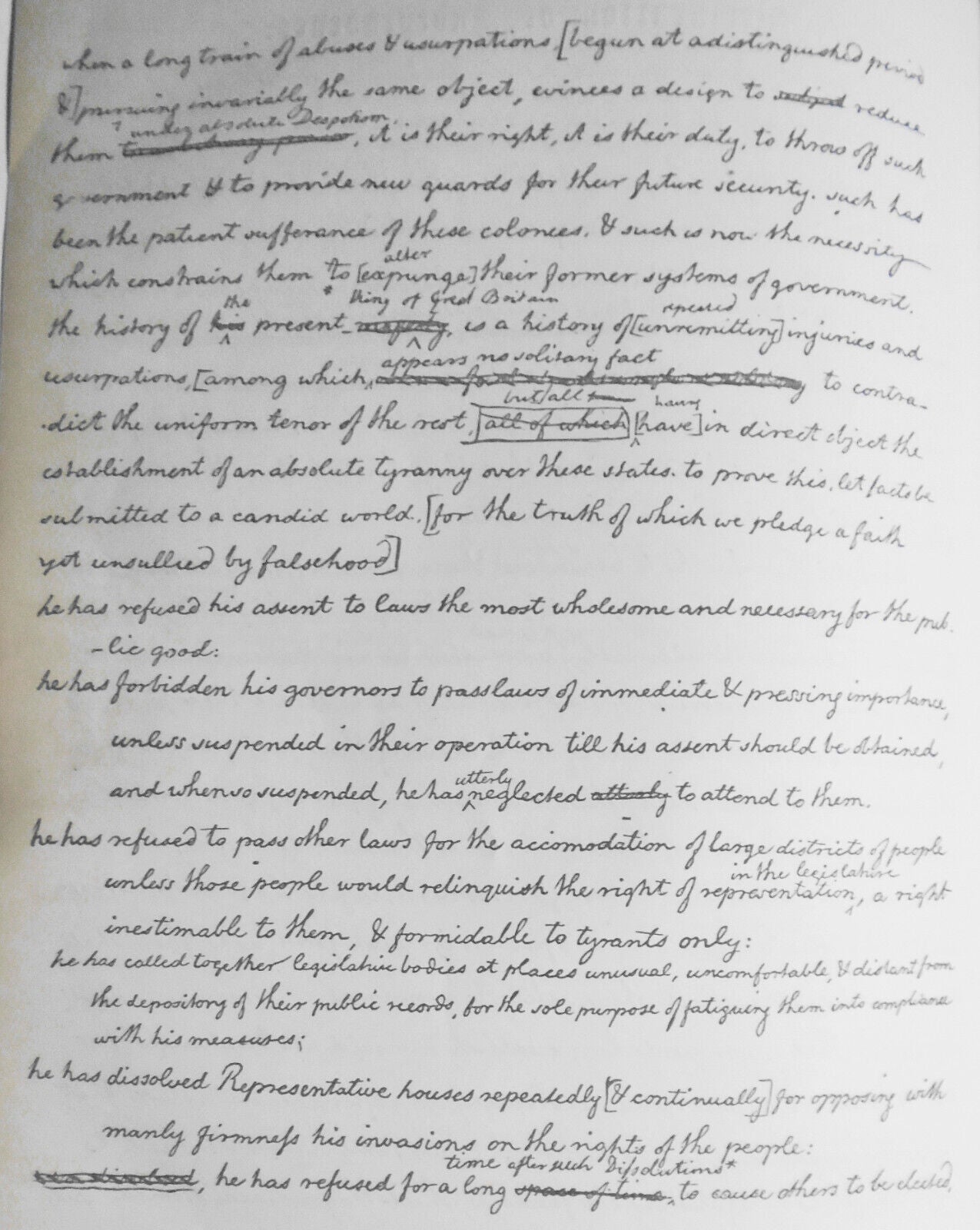 1858 Declaration of Independence. Thomas Jefferson's handwritten draft.