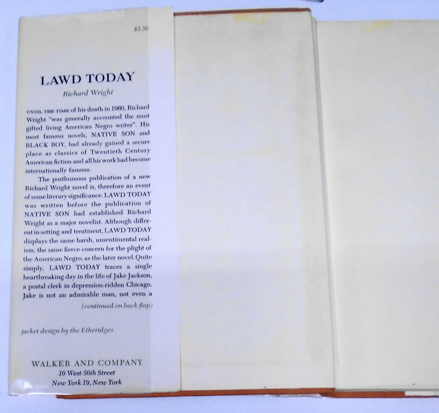 Lawd Today, by Richard Wright. 1963 First Edition Hardcover. Fine/NearFine.