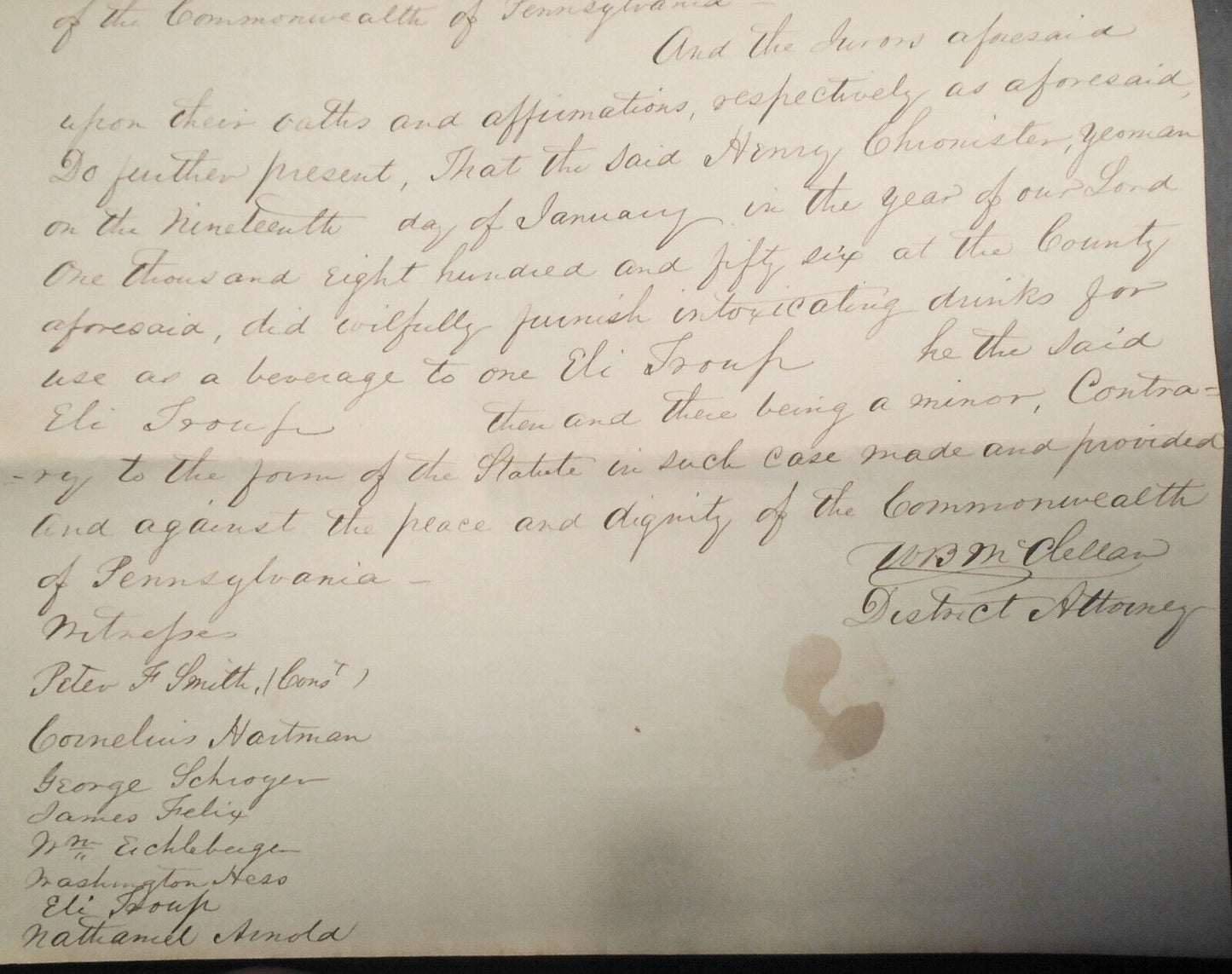 1856 Selling liquor without license to a minor  - Gettysburg Pennsylvania.