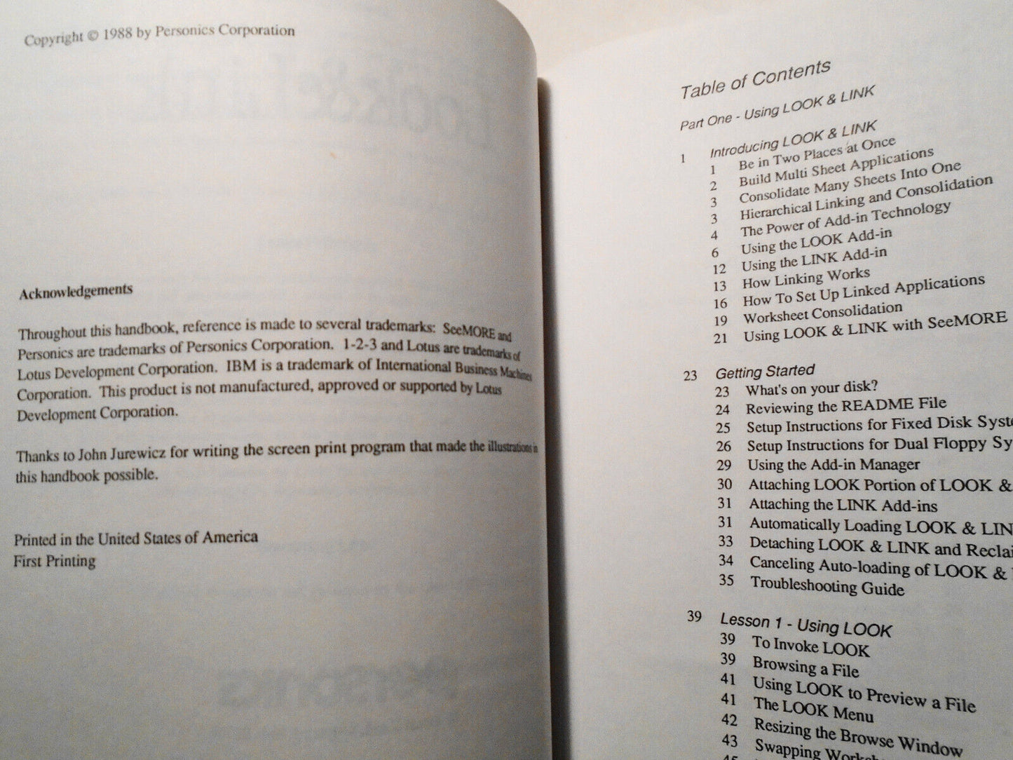 Look & Link - Add-in for 1-2-3 Release 2.0, by Personics. 1988. 5 1/4" IBM.