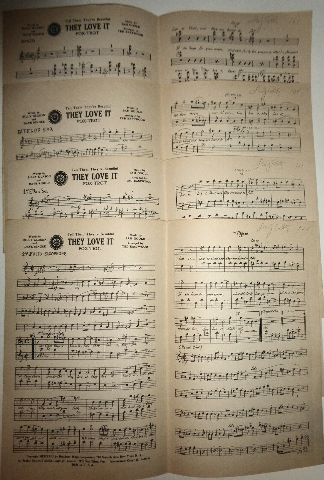 Tell them they're beautiful: THEY LOVE IT,  by Billy Glason - 1923 For orchestra