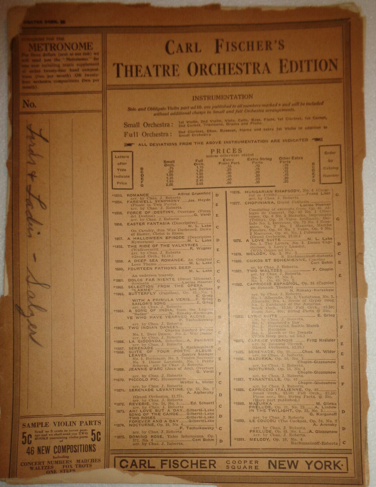 "LORDS AND LADIES" NOVELETTE - 1906, BY GUSTAVE SALZER. FOR ORCHESTRA