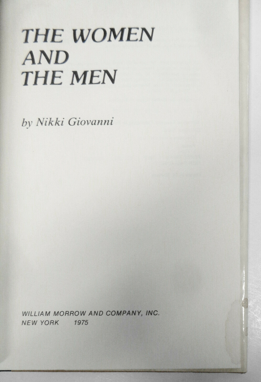 The women and the men - poems by Nikki Giovanni. Hardcover/DJ First Edition 1975