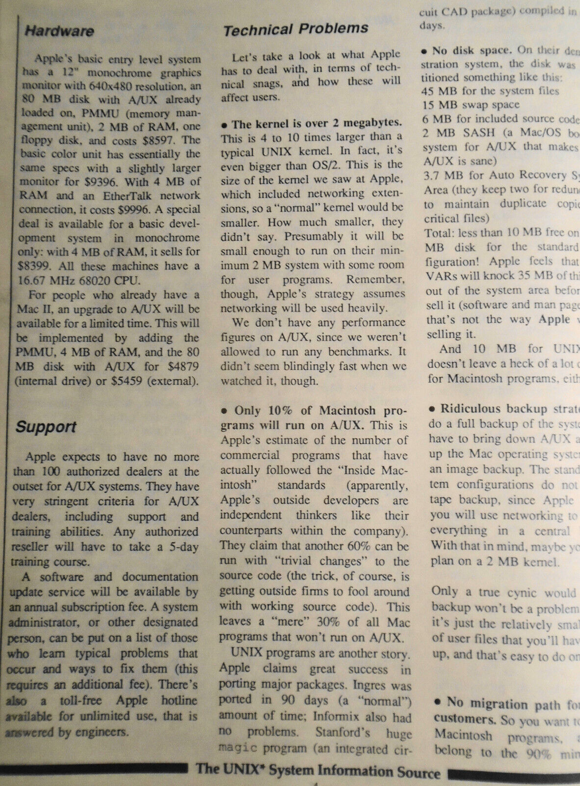 UNIQUE: The UNIX System Information Source  Jan 1988 - Apple A/UX; OS/2 & UNIX