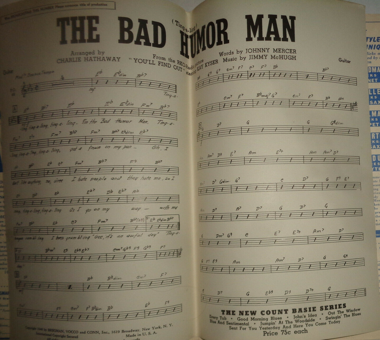 (TING-A-LING) THE BAD HUMOR MAN - JOHNNY MERCER, JIMMY McHUGH 1940 FOR ORCHESTRA