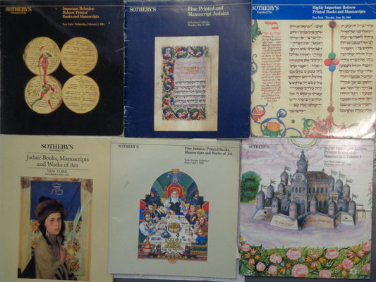 6 Sotheby's Catalogs: Judaica / Hebraica / Hebrew Printed Books & Manuscripts..