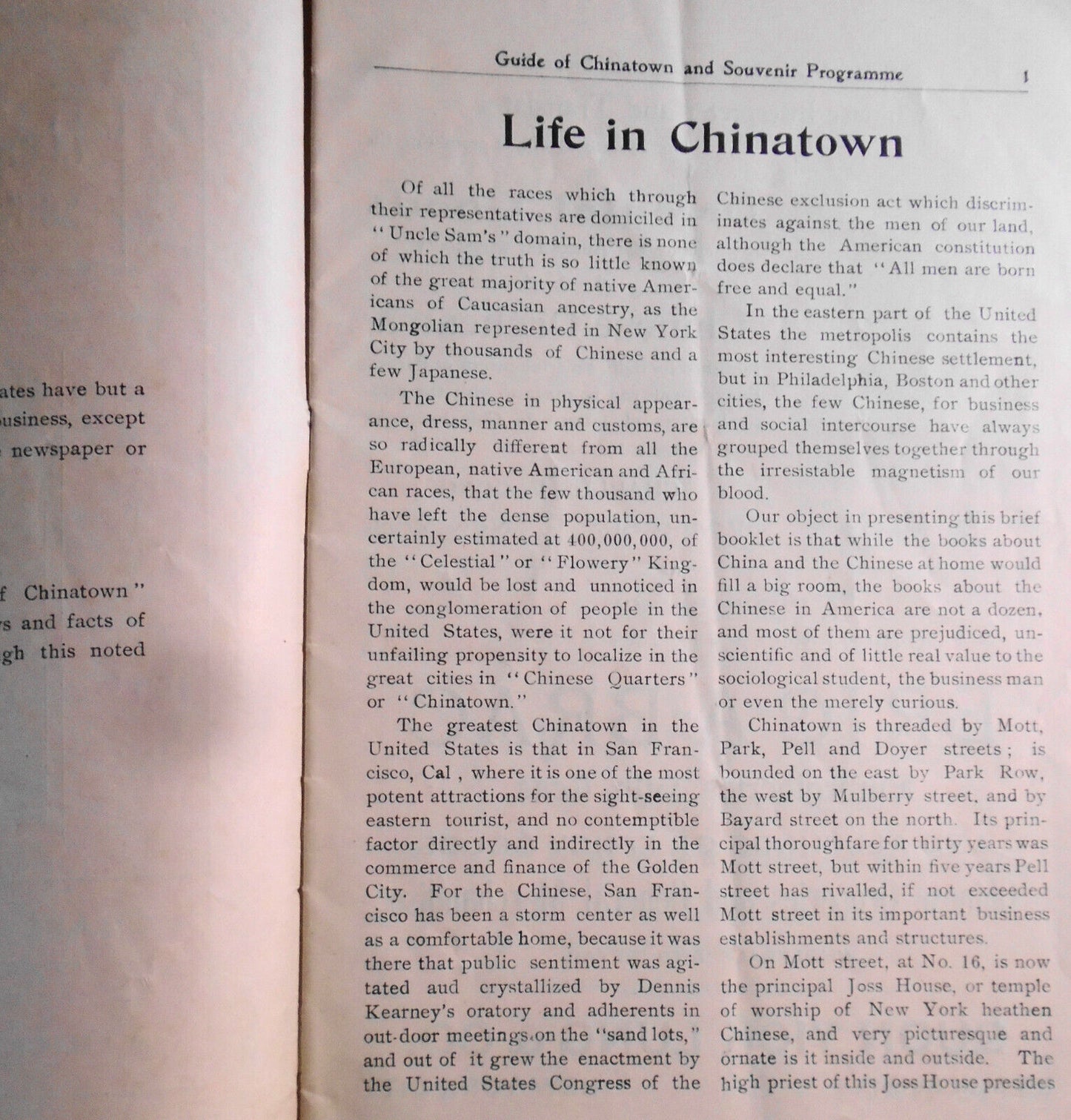 1903 Guide Of Chinatown and Souvenir Programme, New York City. Charles Gong, Pub