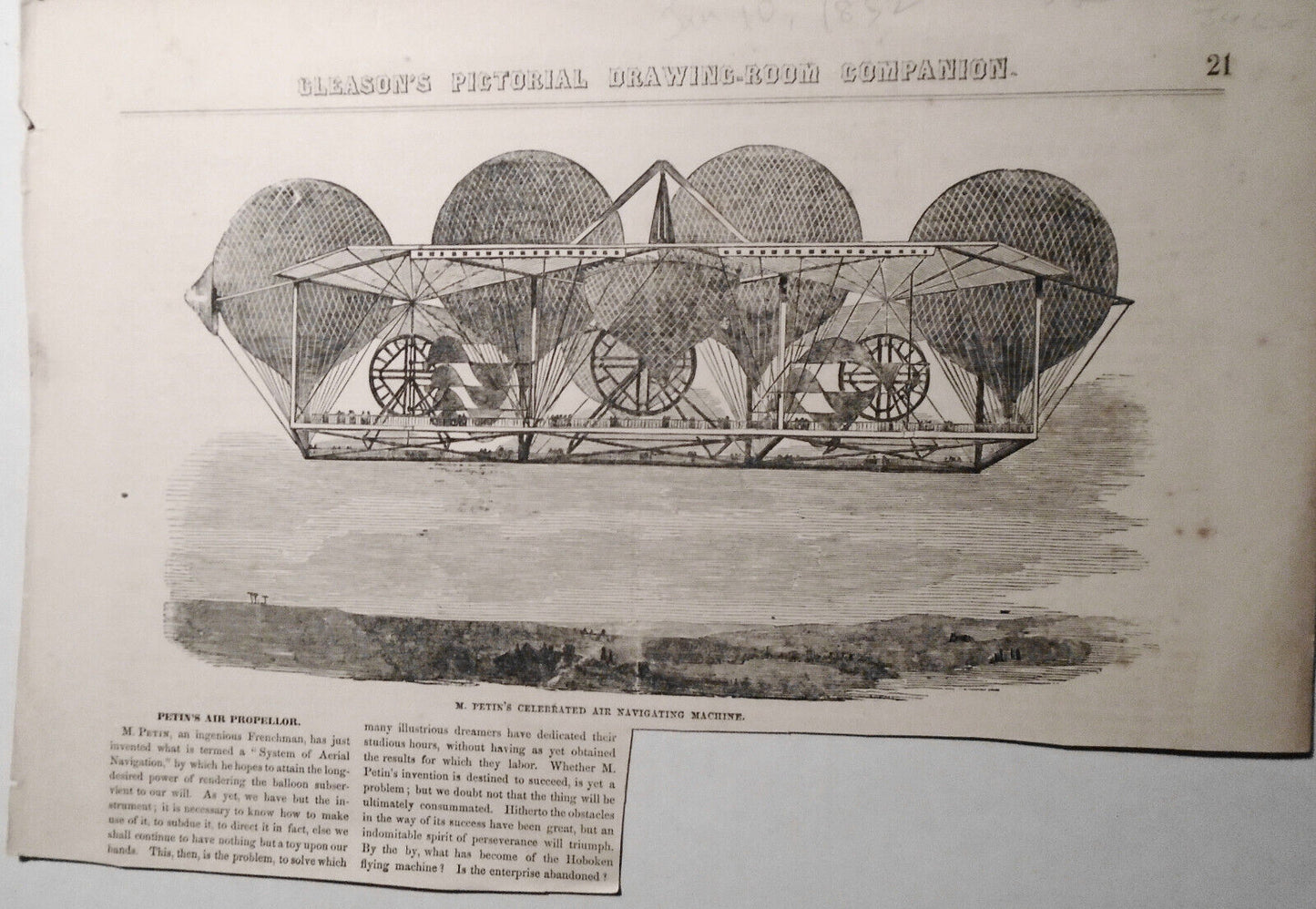 Petin's Air Propellor - Gleason's Pictorial, June 10, 1852