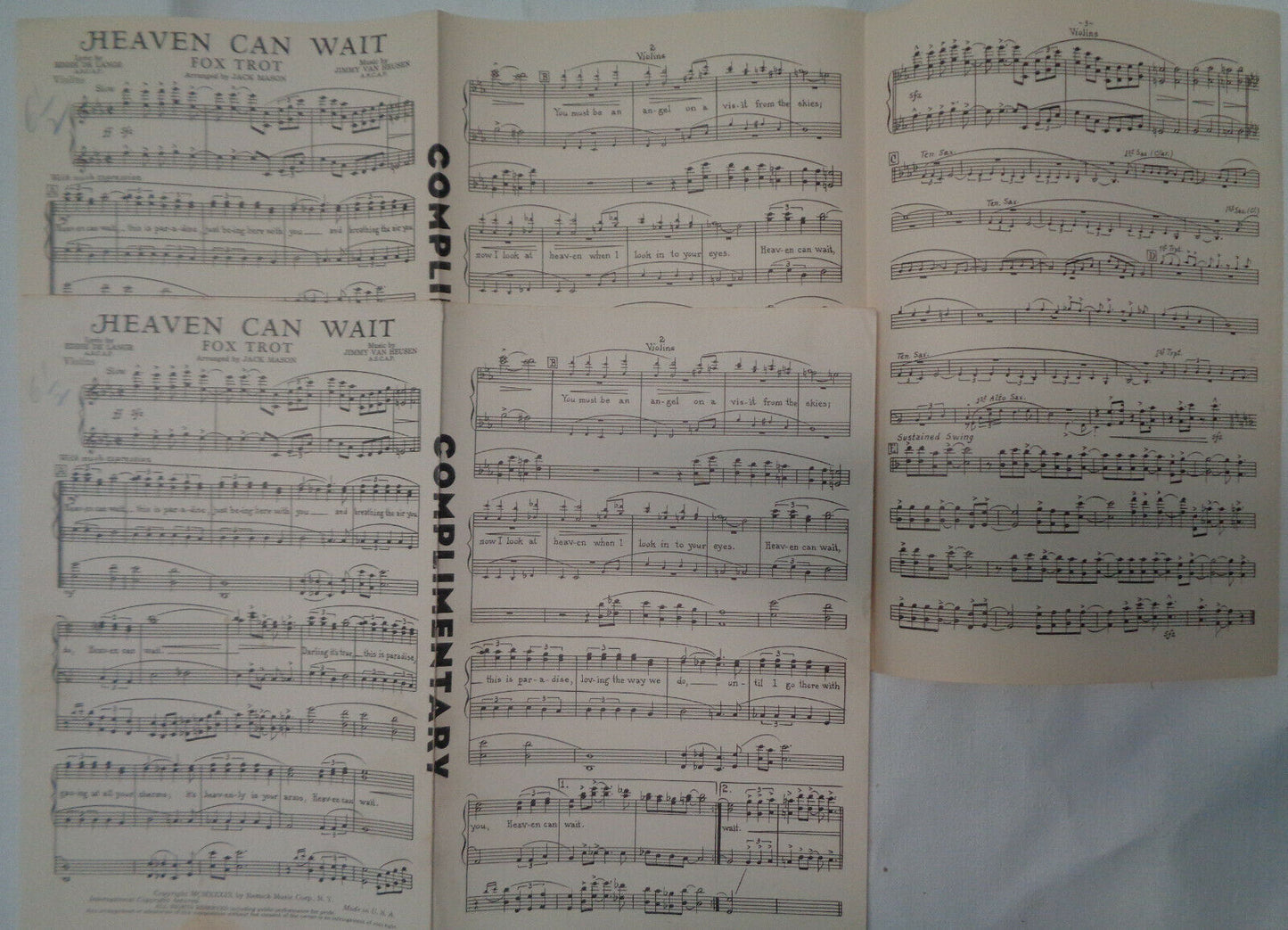 HEAVEN CAN WAIT - FOX TROT - SHEET MUSIC FOR ORCHESTRA - 1939