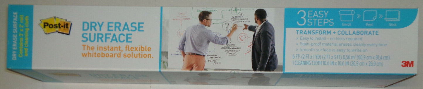 3M Post-it Dry Erase Surface, 2' x 3' (DEF3x2) Whiteboard Film - Brand new