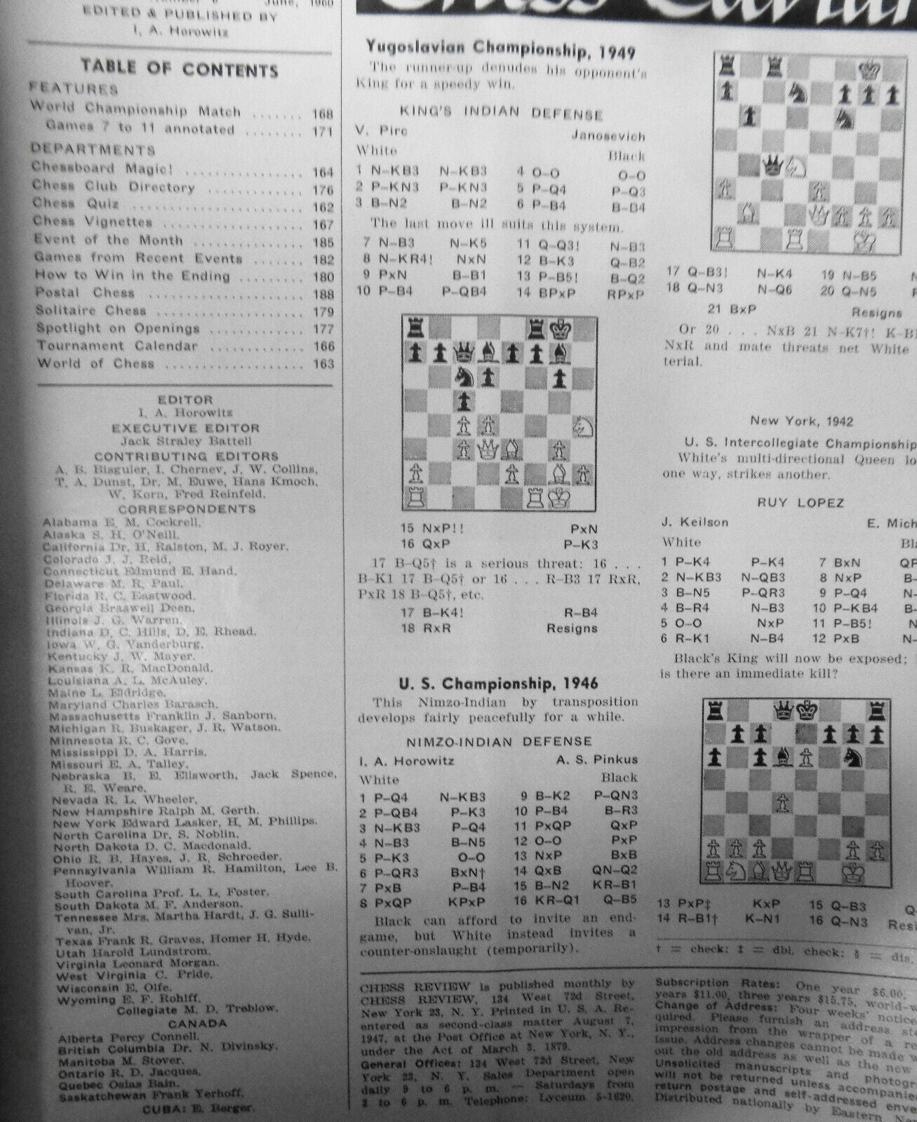 Chess Life, June1960 - Mikhail Tal, new World Champion (on cover)