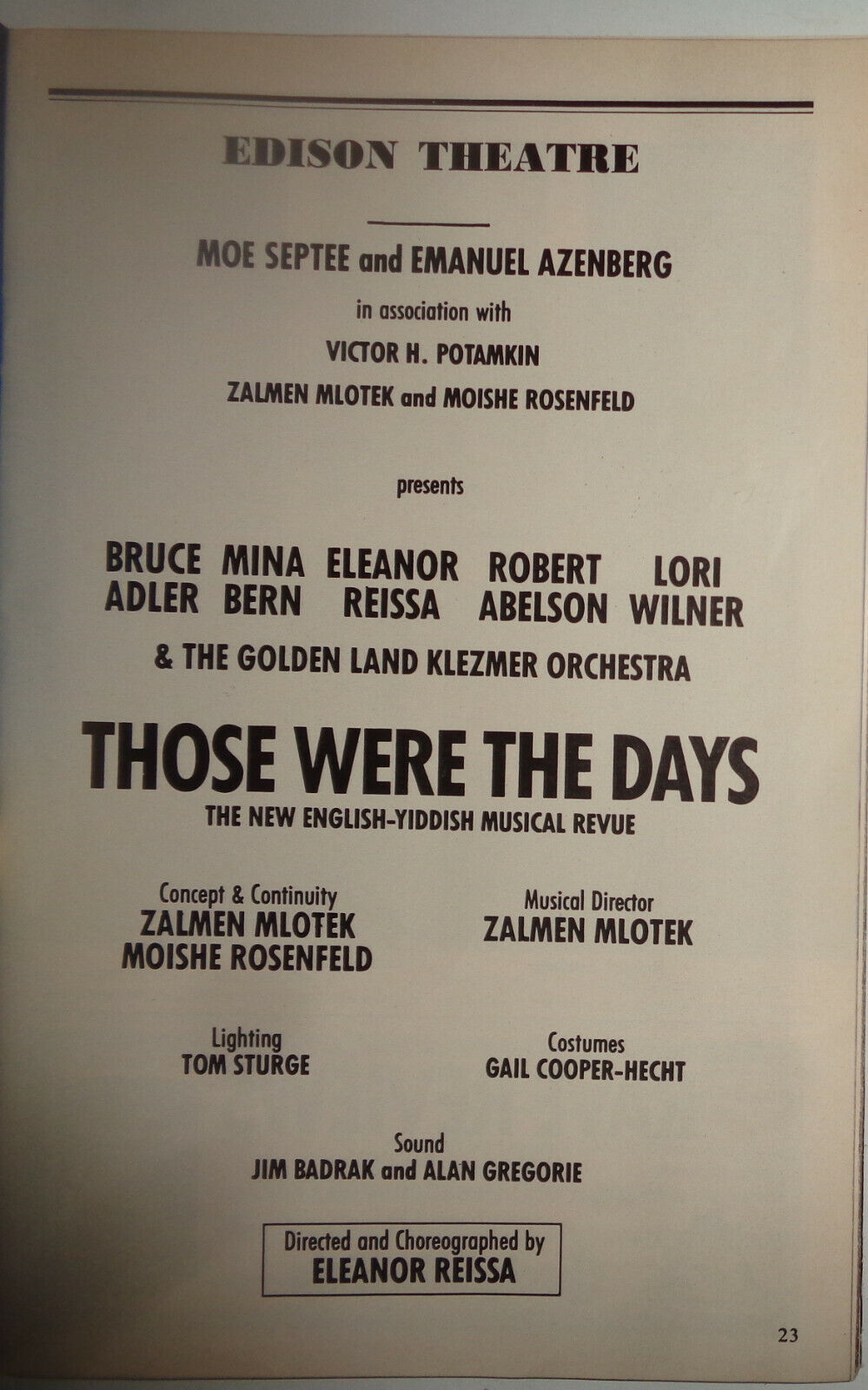 THOSE WERE THE DAYS - PLAYBILL - FEBRUARY 1991 ENGLISH-YIDDISH MUSICAL REVUE