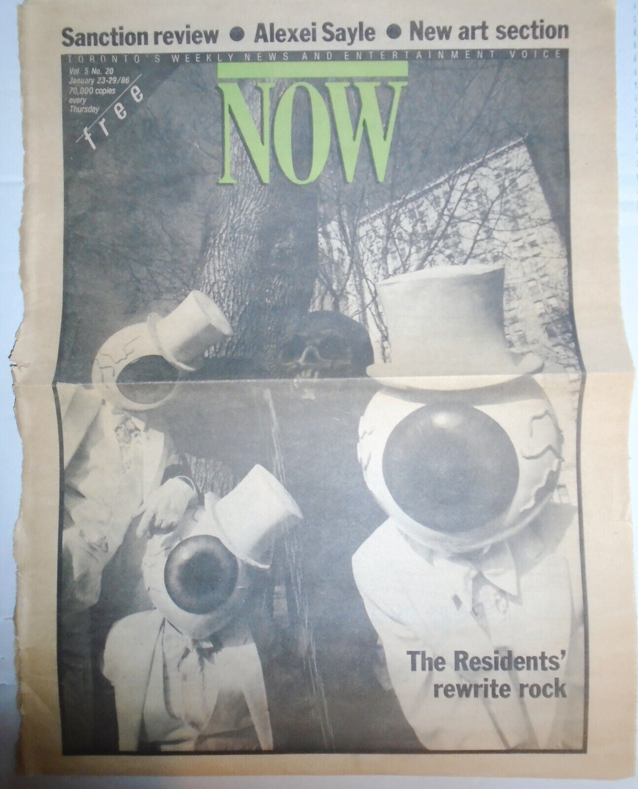 The Residents rewrite rock - 4 pages from NOW, Jan. 23-29 1986.Toronto newspaper