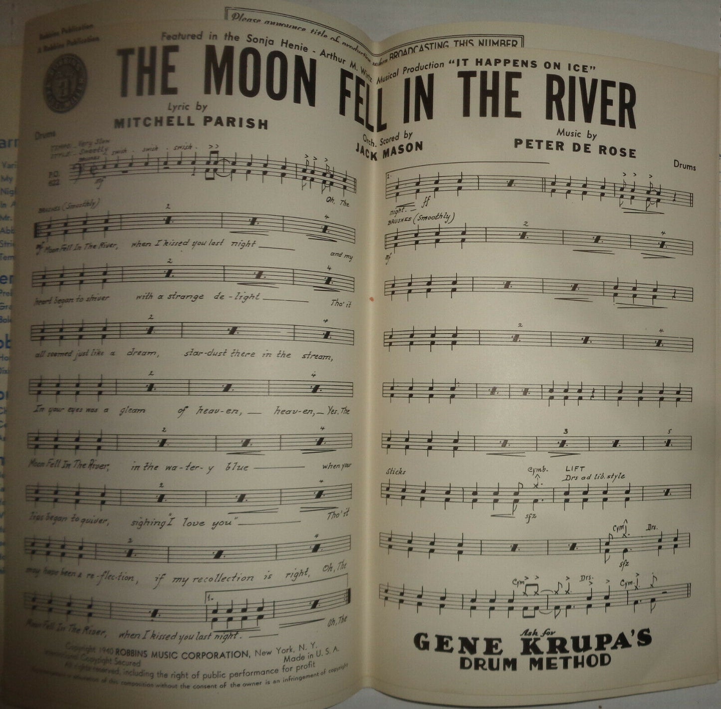 THE MOON FELL IN THE RIVER - SHEET MUSIC FOR ORCHESTRA - 1940