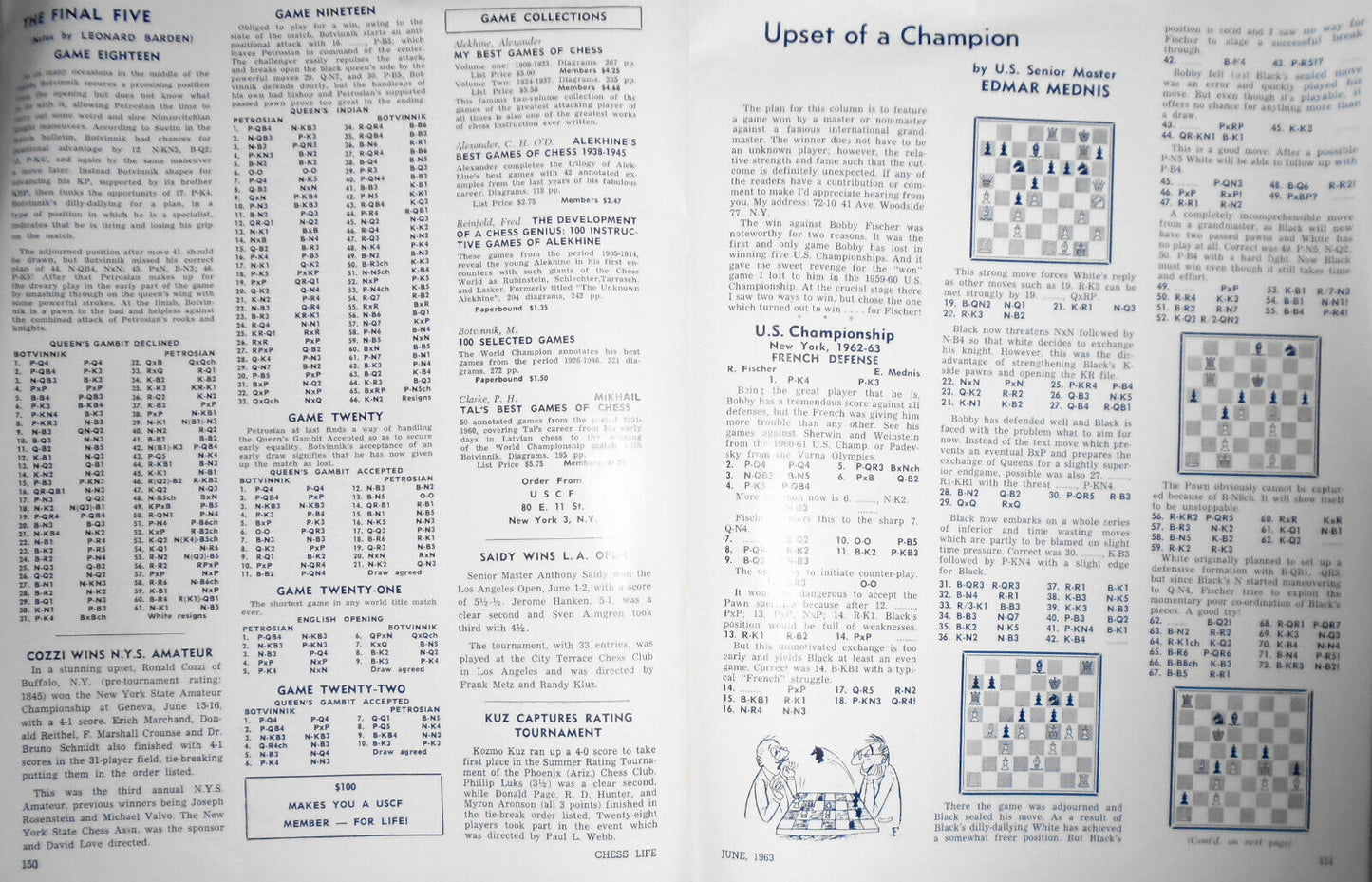 Chess Life, June 1963 - Fischer Talks Chess, Mednis upsets Fischer, etc.